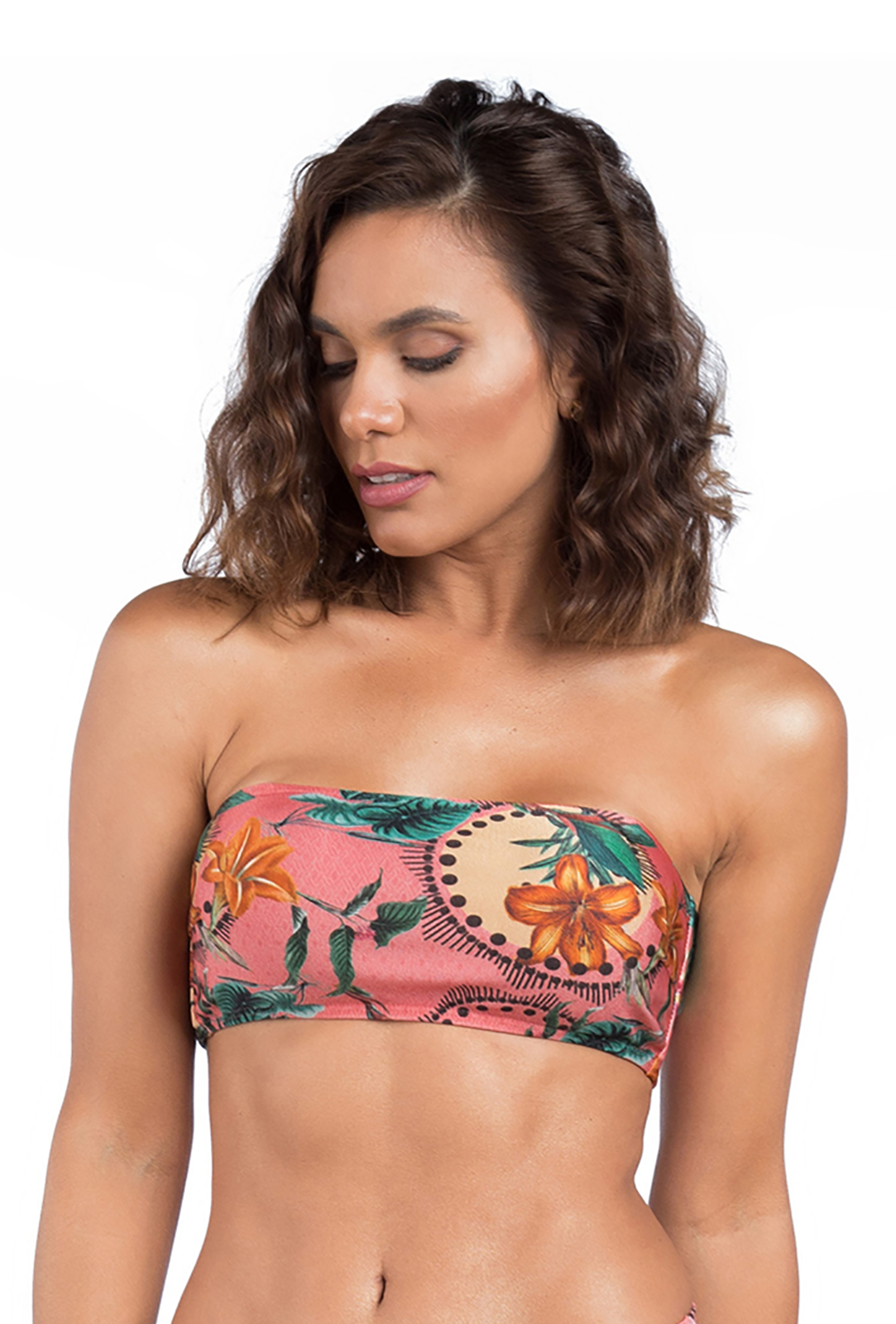 Model Front: La Playa Top Top Faixa Floral Rosa