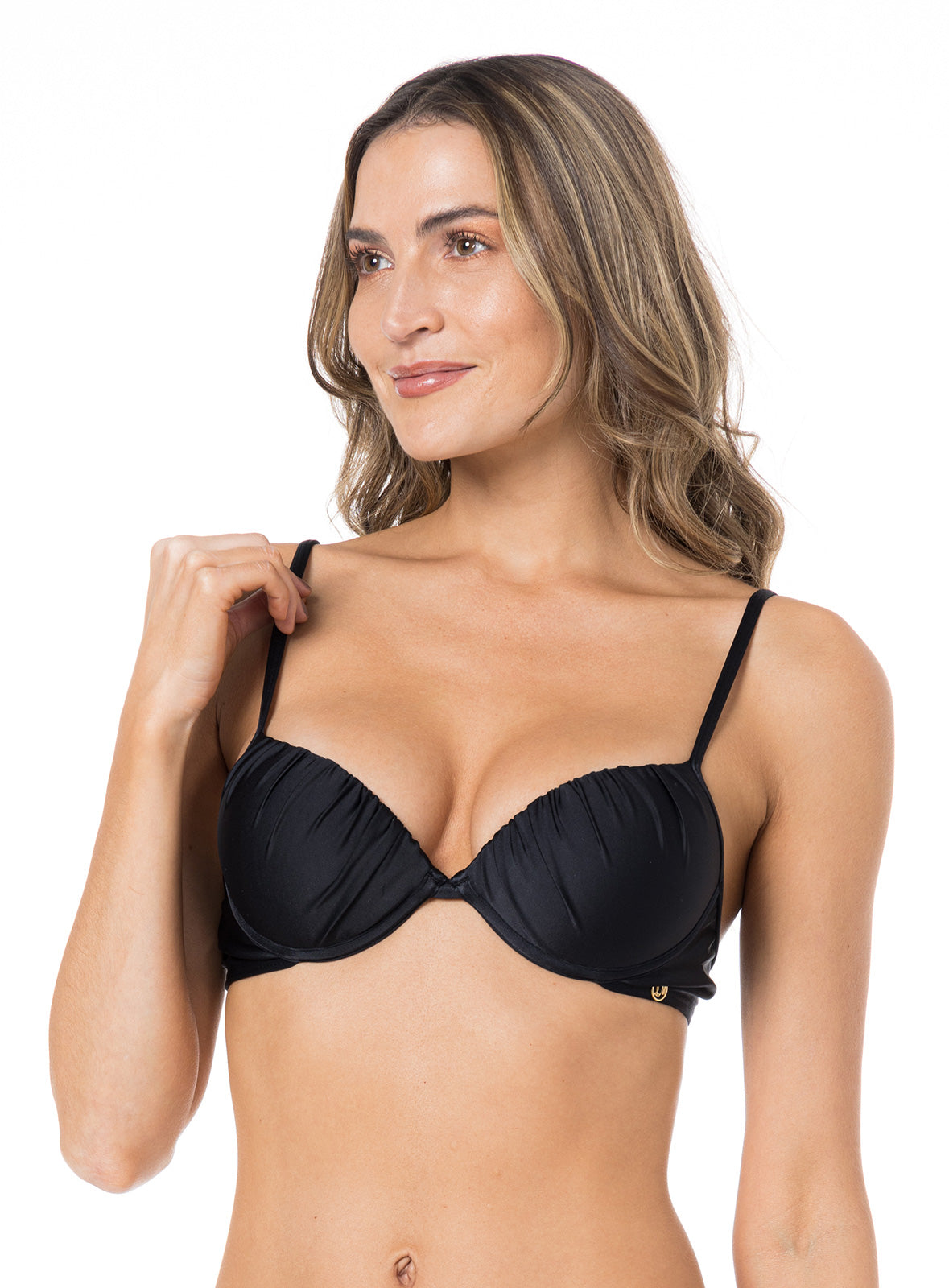 Gallery: Lua Morena Top Top Turbinado Drapeada Fina Liso Preto