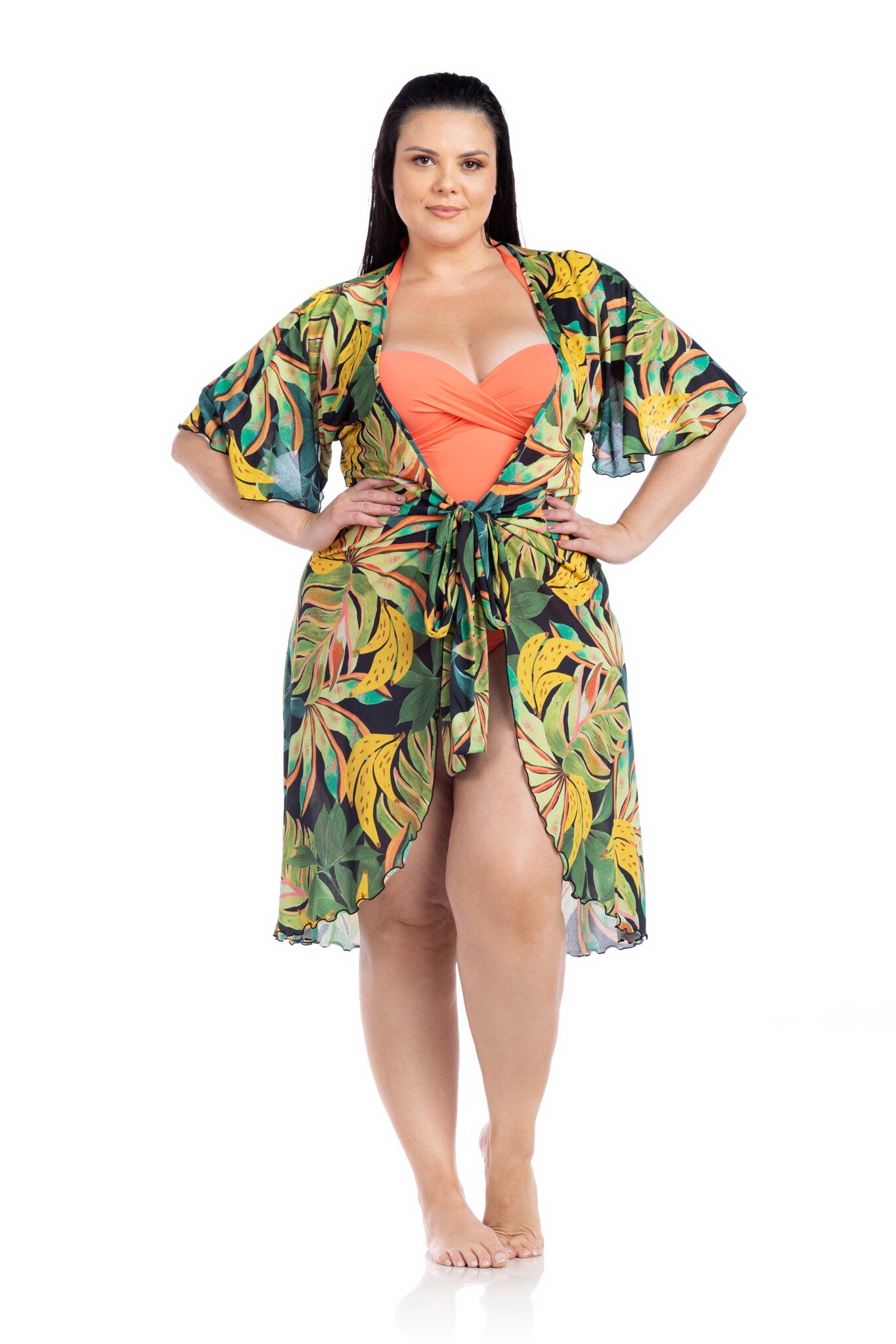 Model Front: La Playa Midi Dress Borboleta Tropicool Preto