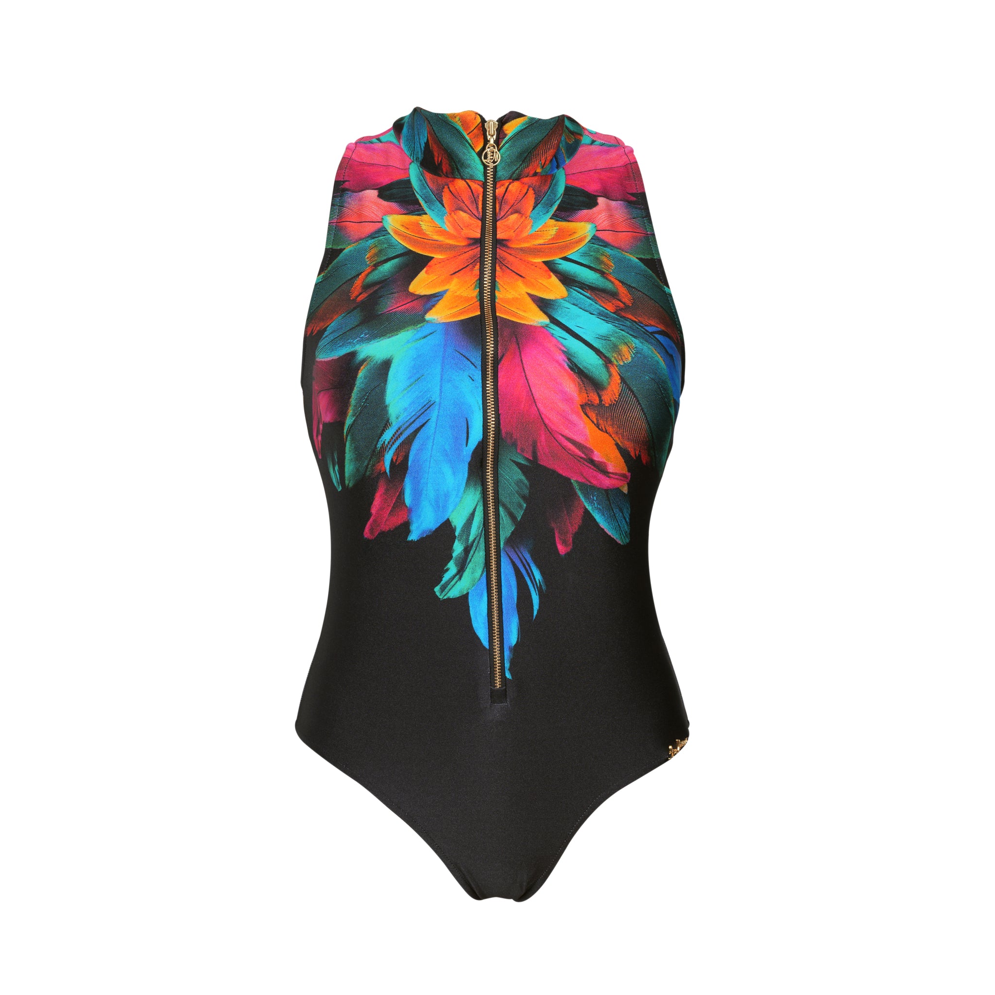 Product Front: Lua Morena One-Piece Gola Ziper Localizado Brinco Preto