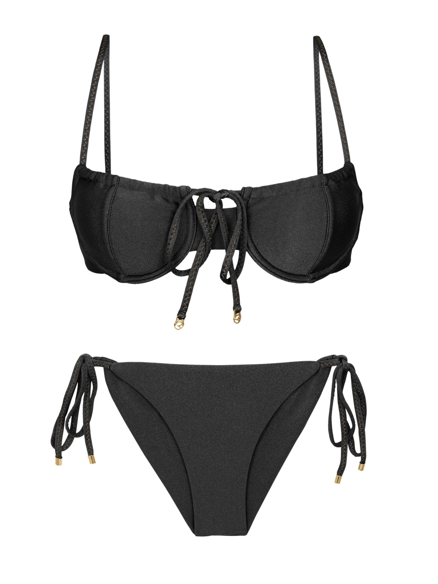 Product Front: Rio De Sol Set Set Shimmer-Black Balconet-Tie Cheeky-Tie-Gold