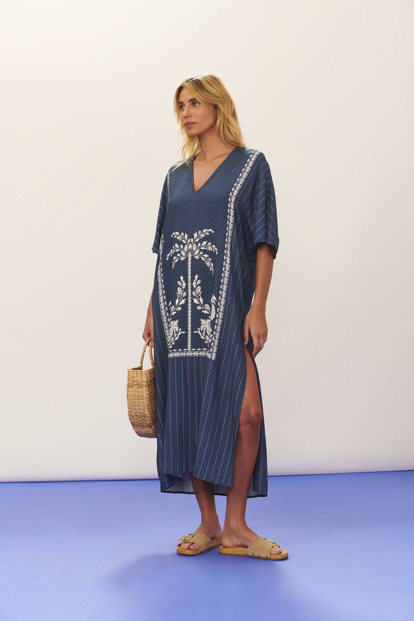 Model Front: Blueman Kaftans / Cover Ups Kaftan Dress Seiva-Doce-Azul