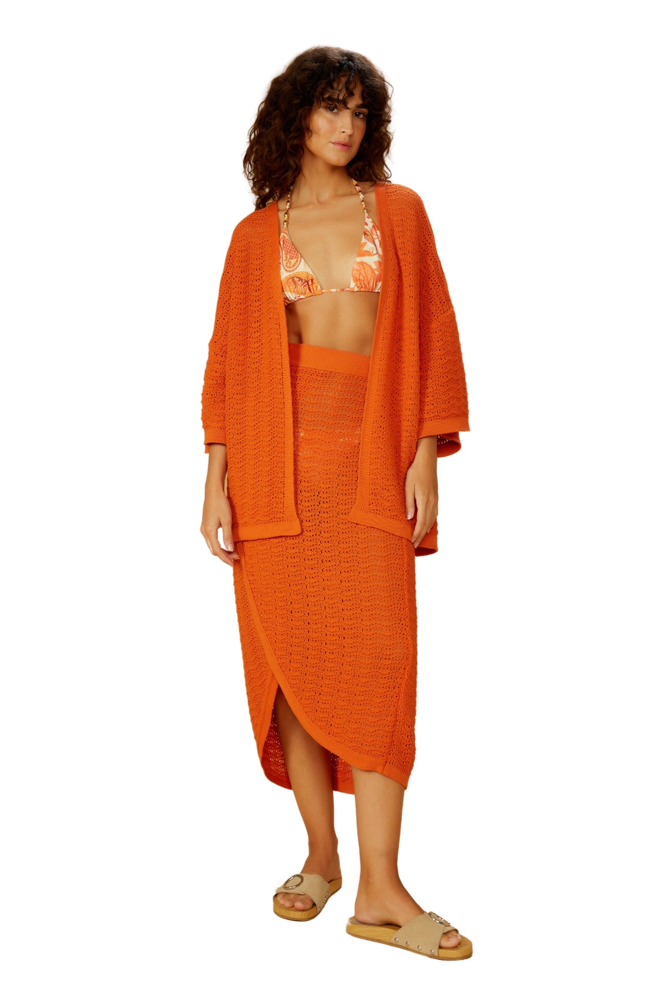 Model Front: Blueman Kaftans / Cover Ups Laranja-Tricot Kimono