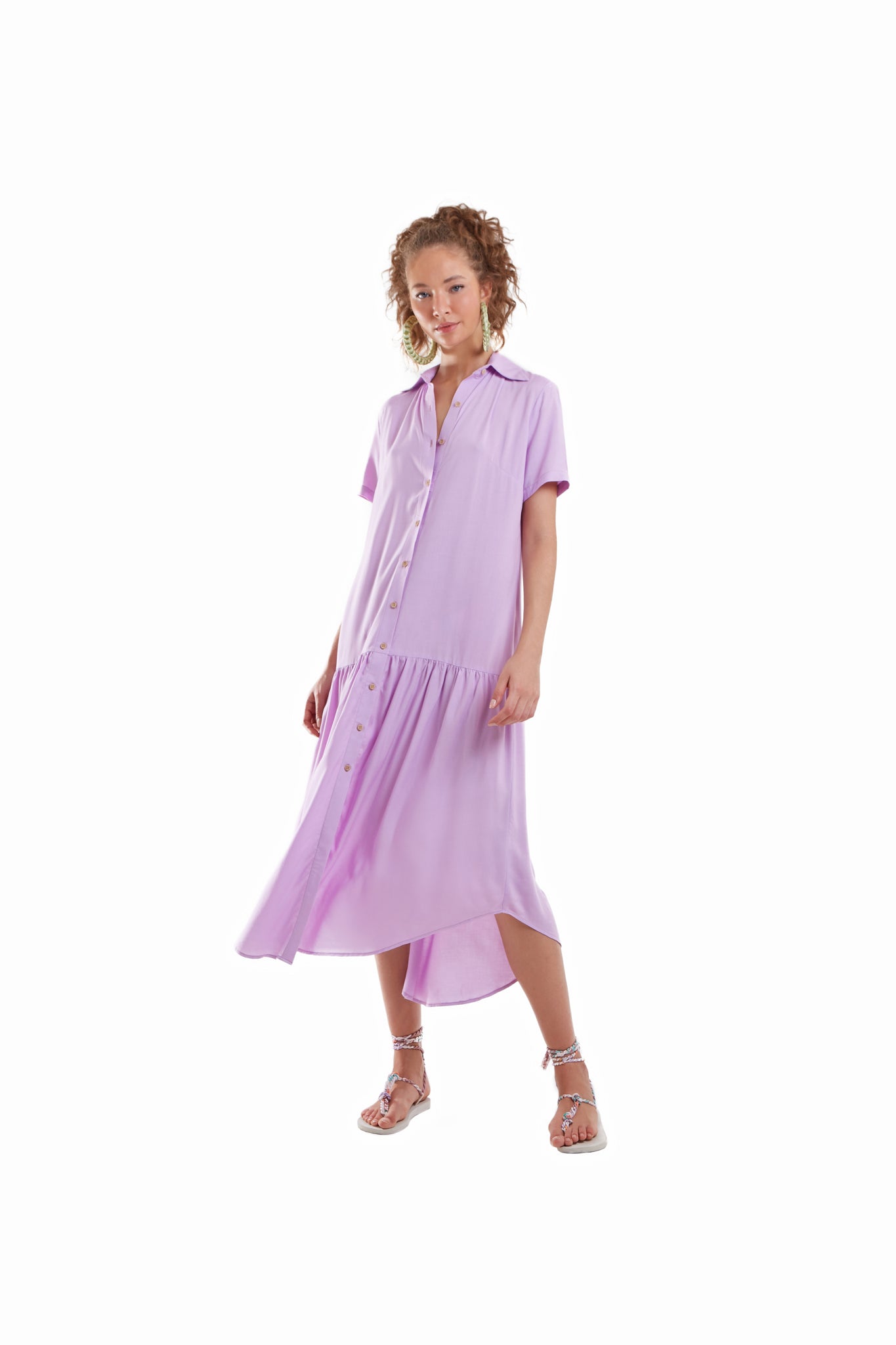 Model Front: Blueman Shirtdress Vestido Chemise Liso Roxo