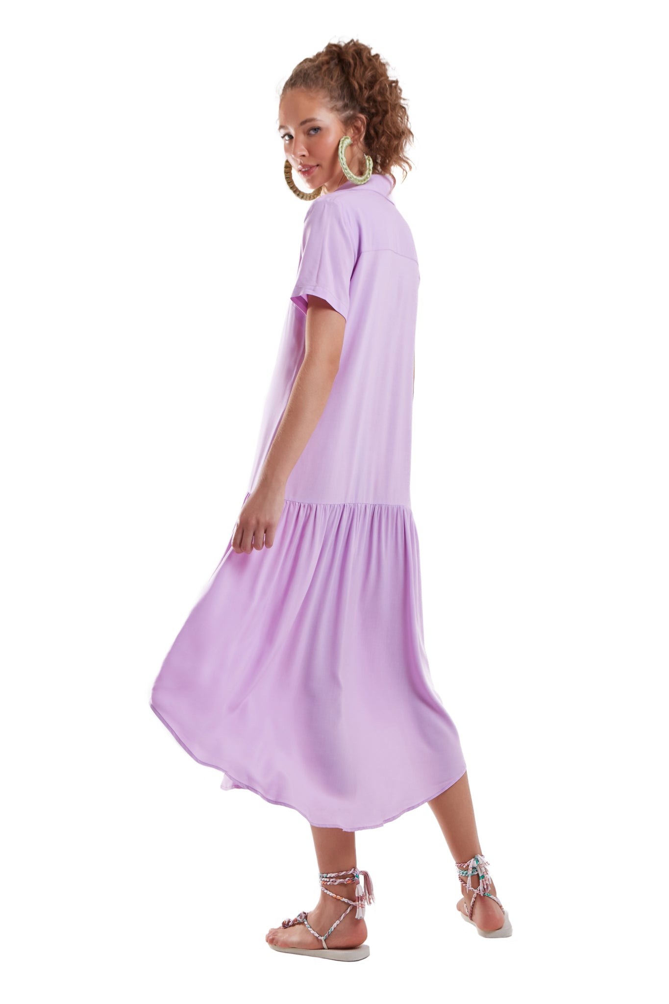Model Back: Blueman Shirtdress Vestido Chemise Liso Roxo