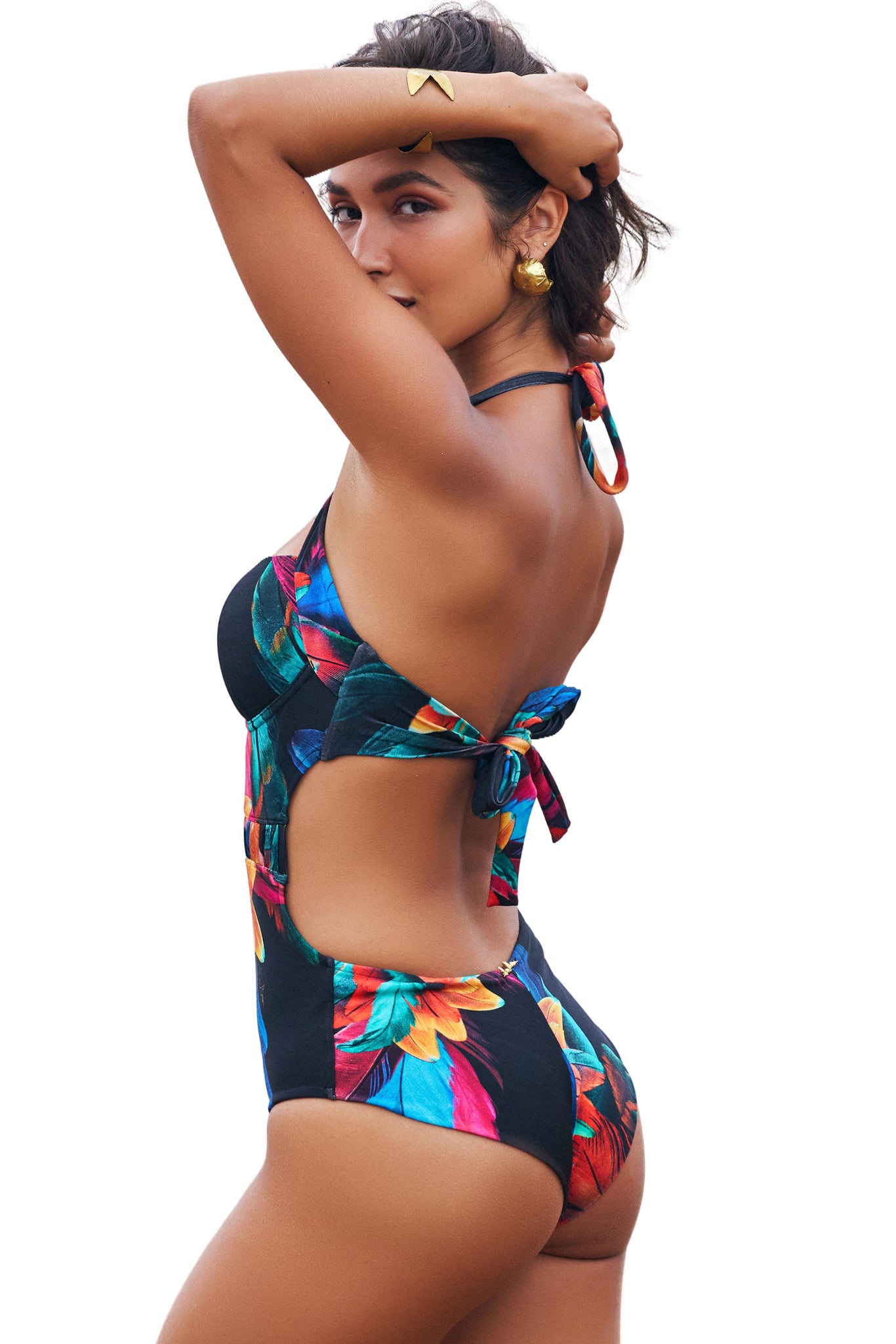 Image 04: Lua Morena One-Piece Meia-Taca Brinco Preto