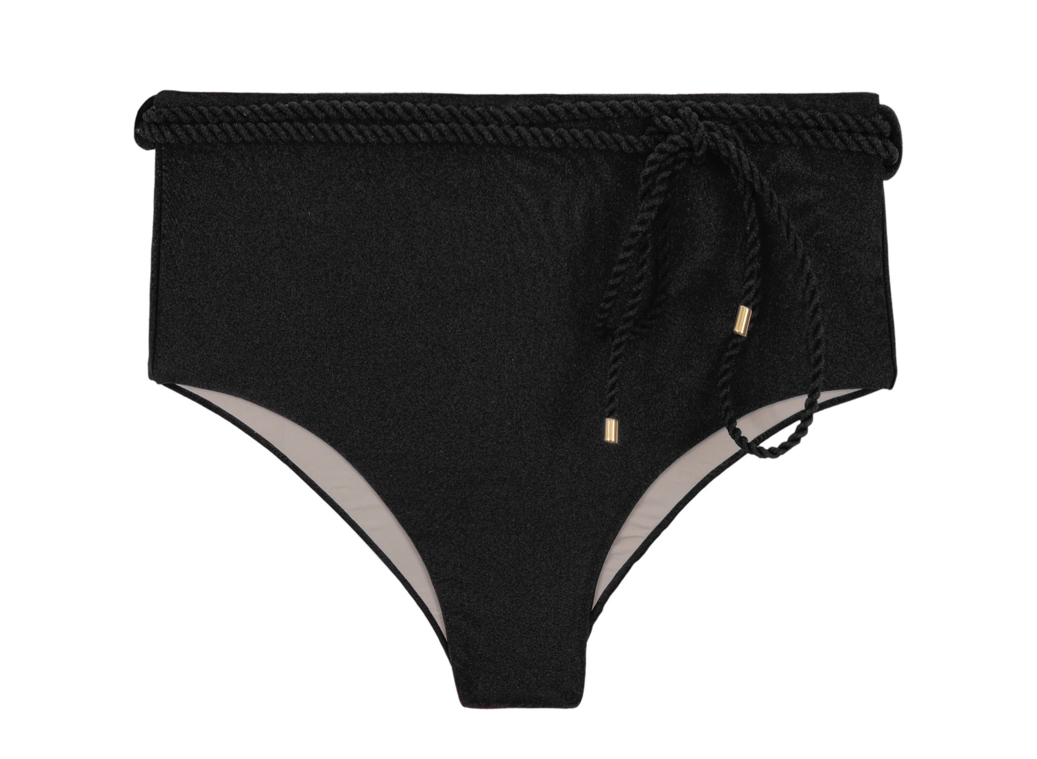Product Front: Rio De Sol Bottom Bottom Shimmer-Black Belted-High-Waist