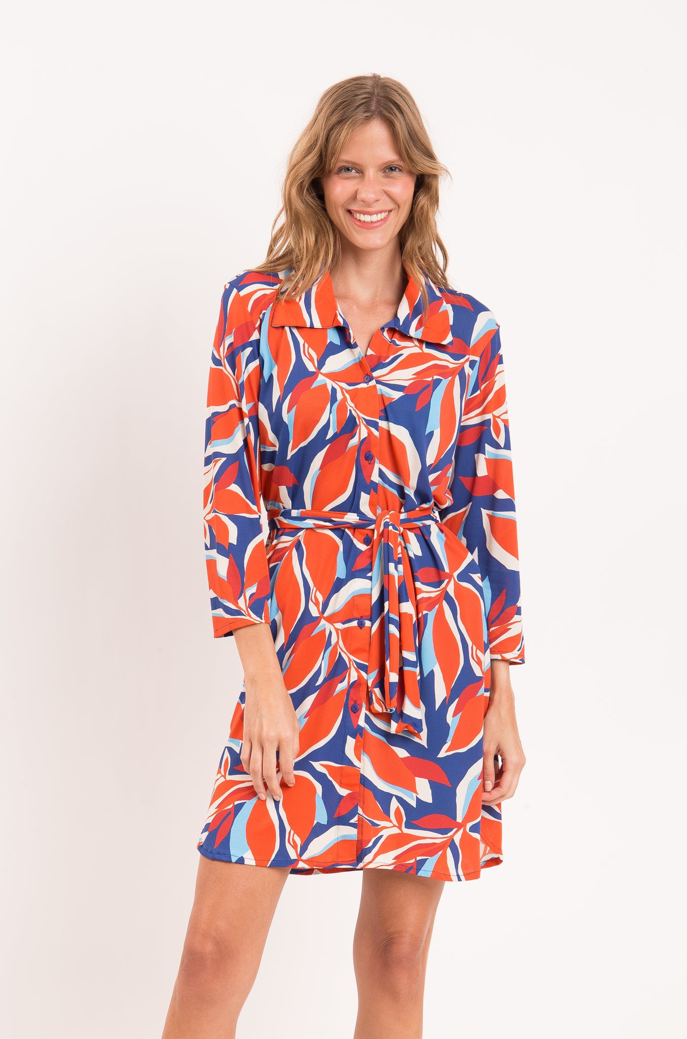 Model Front: Rio De Sol Shirtdress Leaves Chemise
