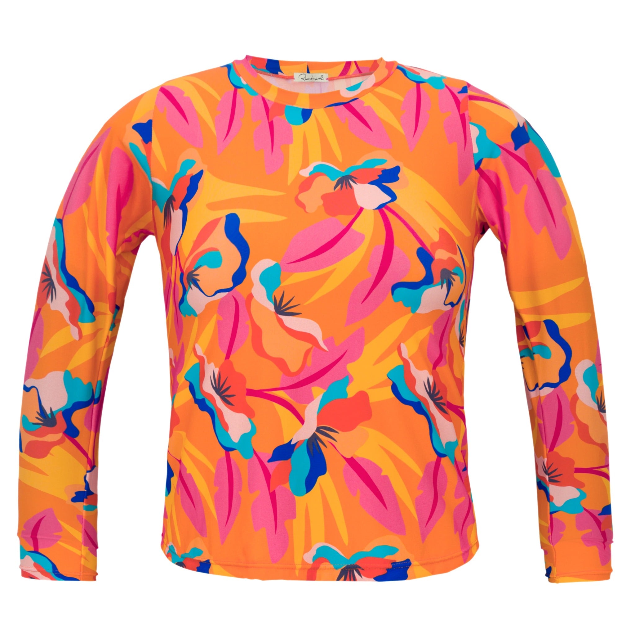 Product Front: Rio De Sol Top Top Orange-Bloom Rash-Guard