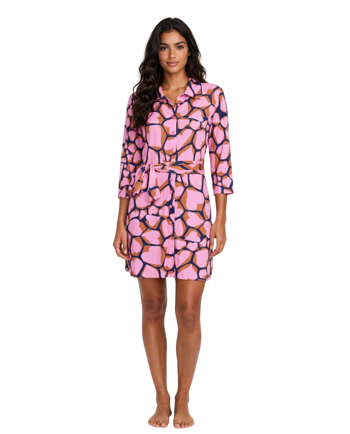 Model Front: Rio De Sol Shirtdress Amore-Pink Chemise