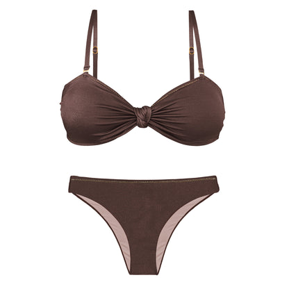 Product Front: Rio De Sol Two Piece Swimwear Set Shimmer-Coffee Bandeau-Joy Essential
