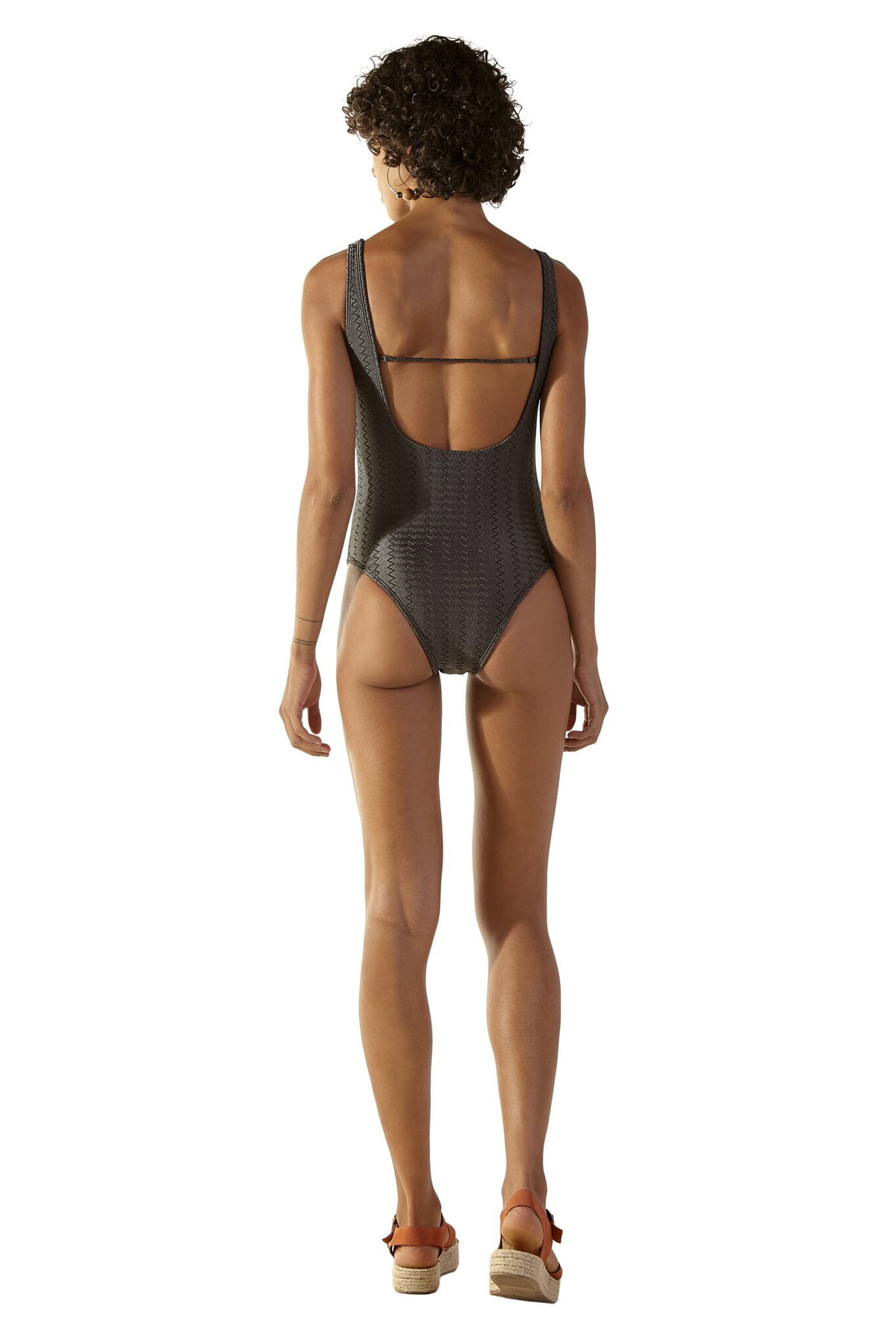 Model Back: Blueman One Piece Swimsuits Textura Zaz Cinza Preto