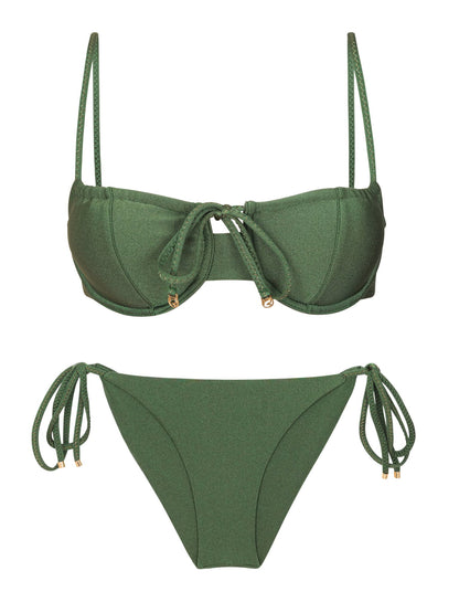 Product Front: Rio De Sol Two Piece Swimwear Set Shimmer-Croco Balconet-Tie Cheeky-Tie-Gold