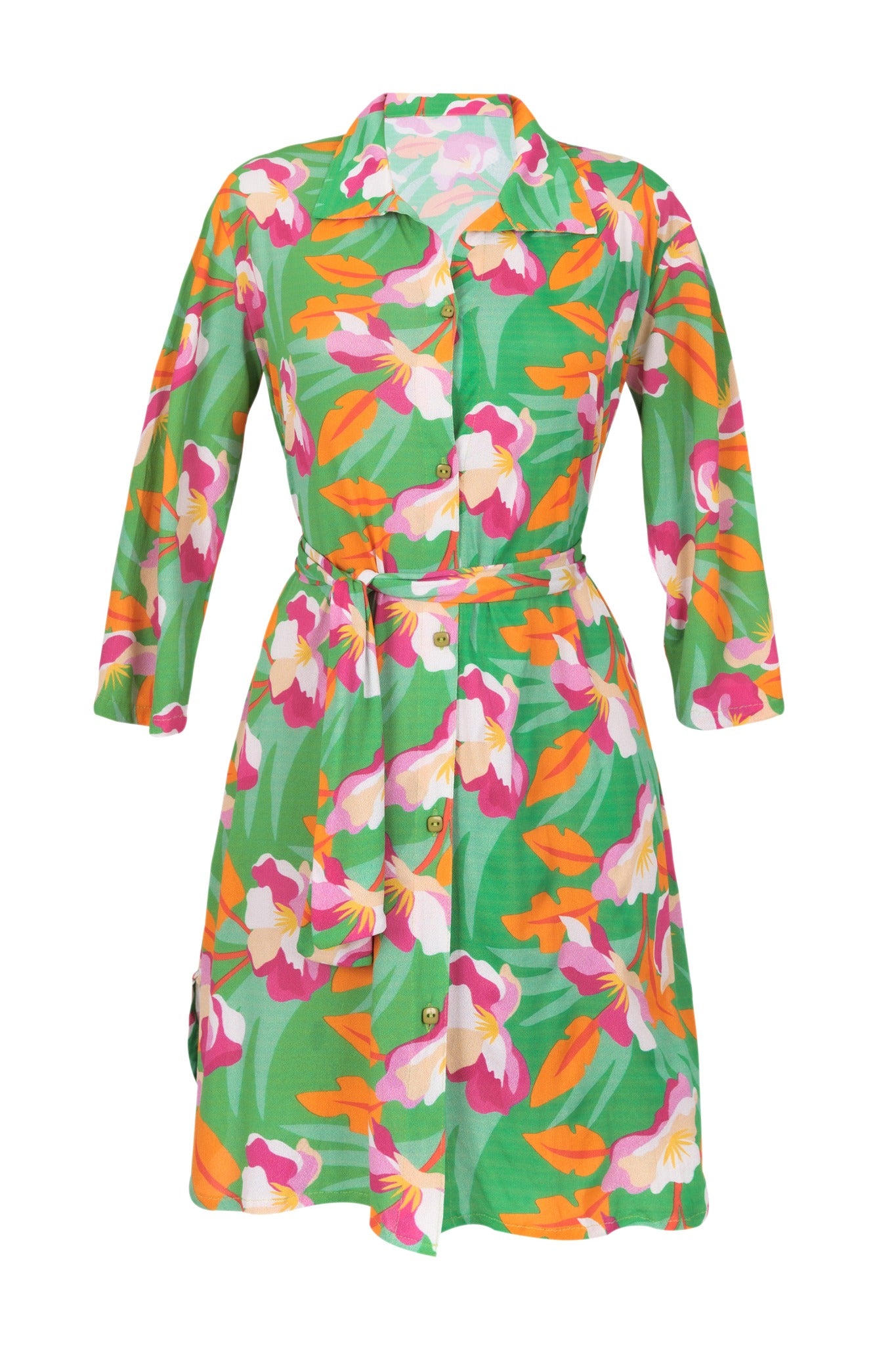 Product Front: Rio De Sol Shirtdress Green Bloom Chemise