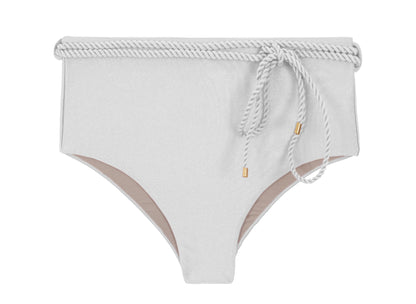 Product Front: Rio De Sol Bottom Bottom Shimmer-White Belted-High-Waist