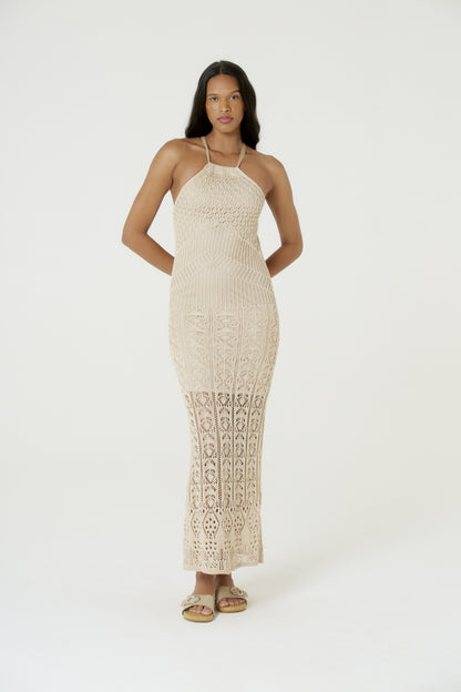 Model Front: Blueman Maxi Dresses Vestido Longo Tricot Lurex