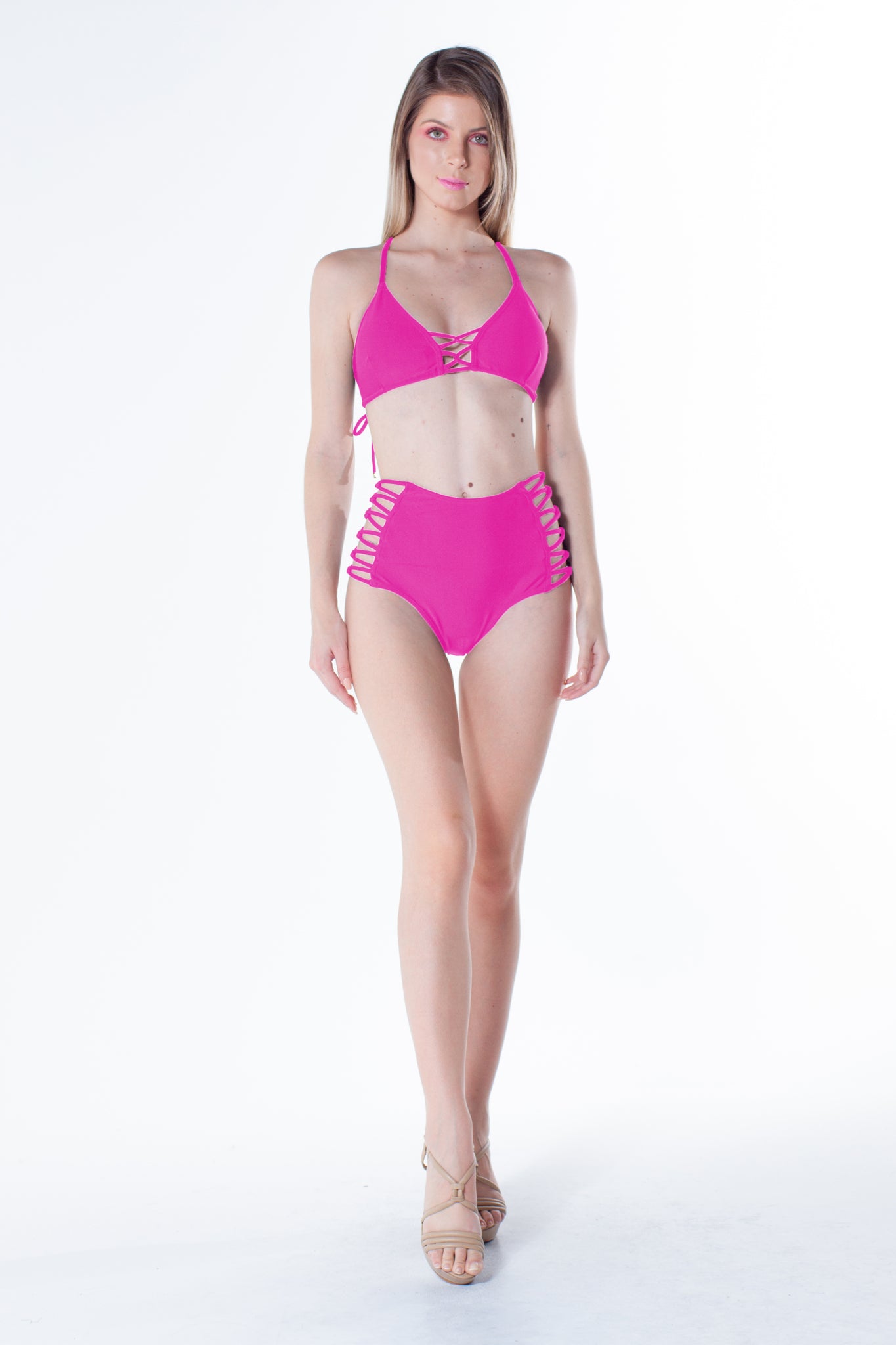 Image 03: La Playa Bottom Bottom Tiras Cruzadas Neon Rosa