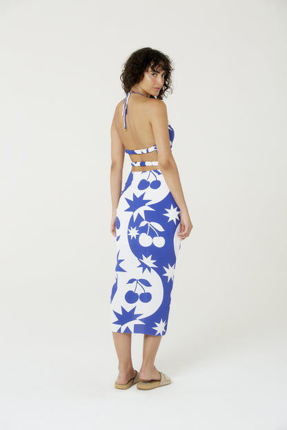 Model Back: Blueman Beach Skirt Bottom Set Cerise