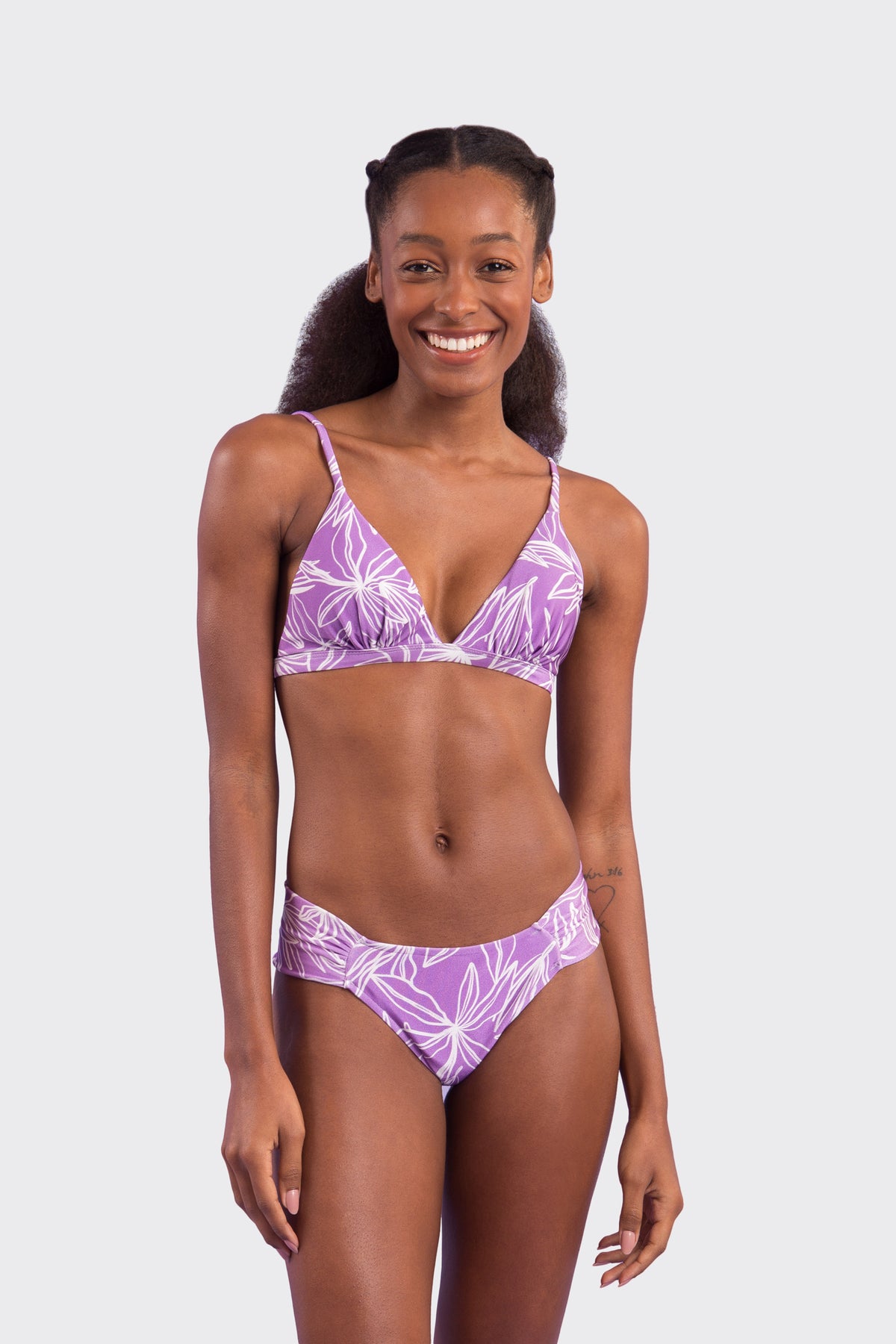 Model Front: Rio De Sol Two Piece Swimwear Set Trail-Purple Tri-Fixo Baobi-Cheeky