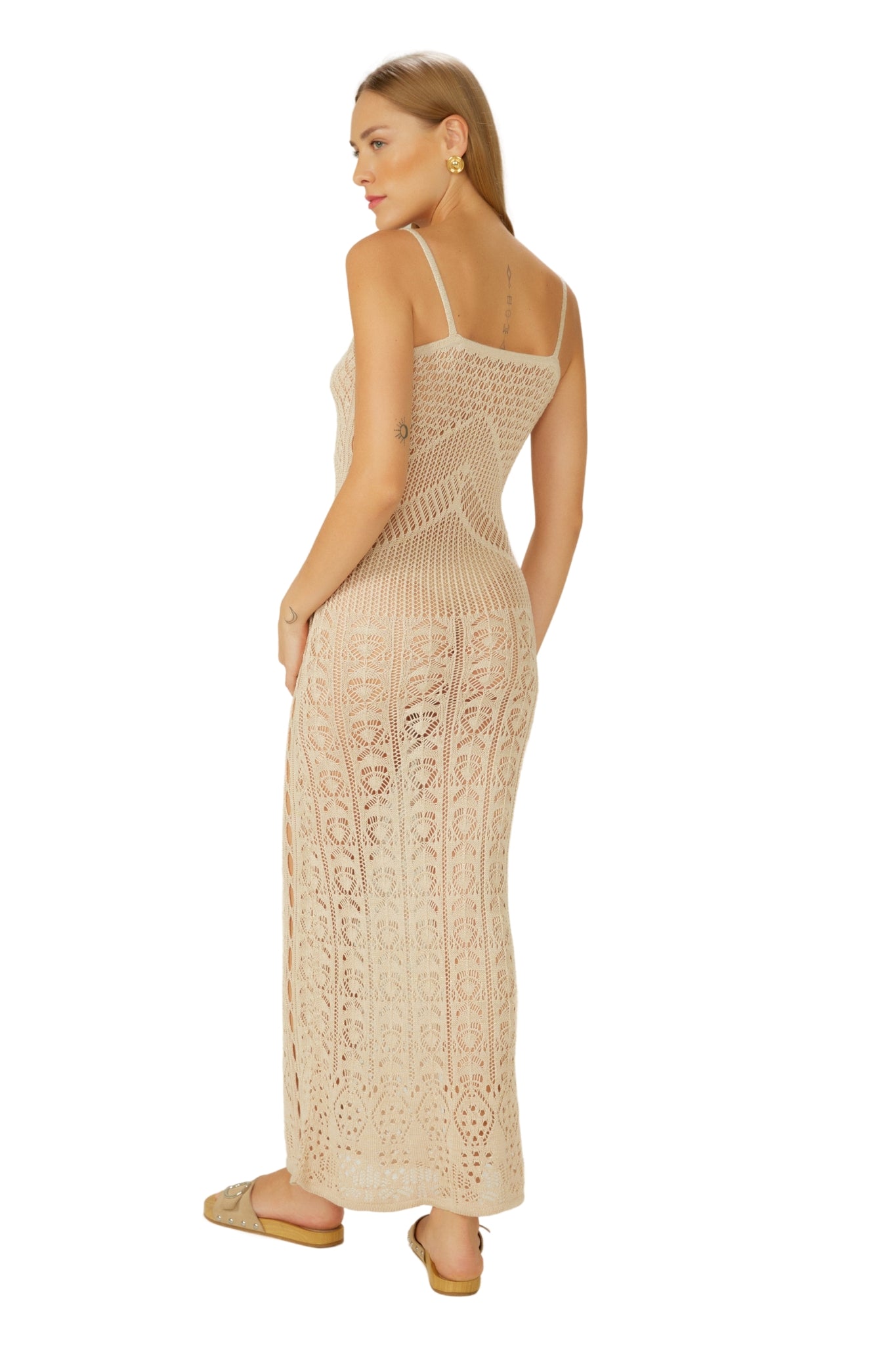 Model Back: Blueman Maxi Dresses Vestido Tricot Branco