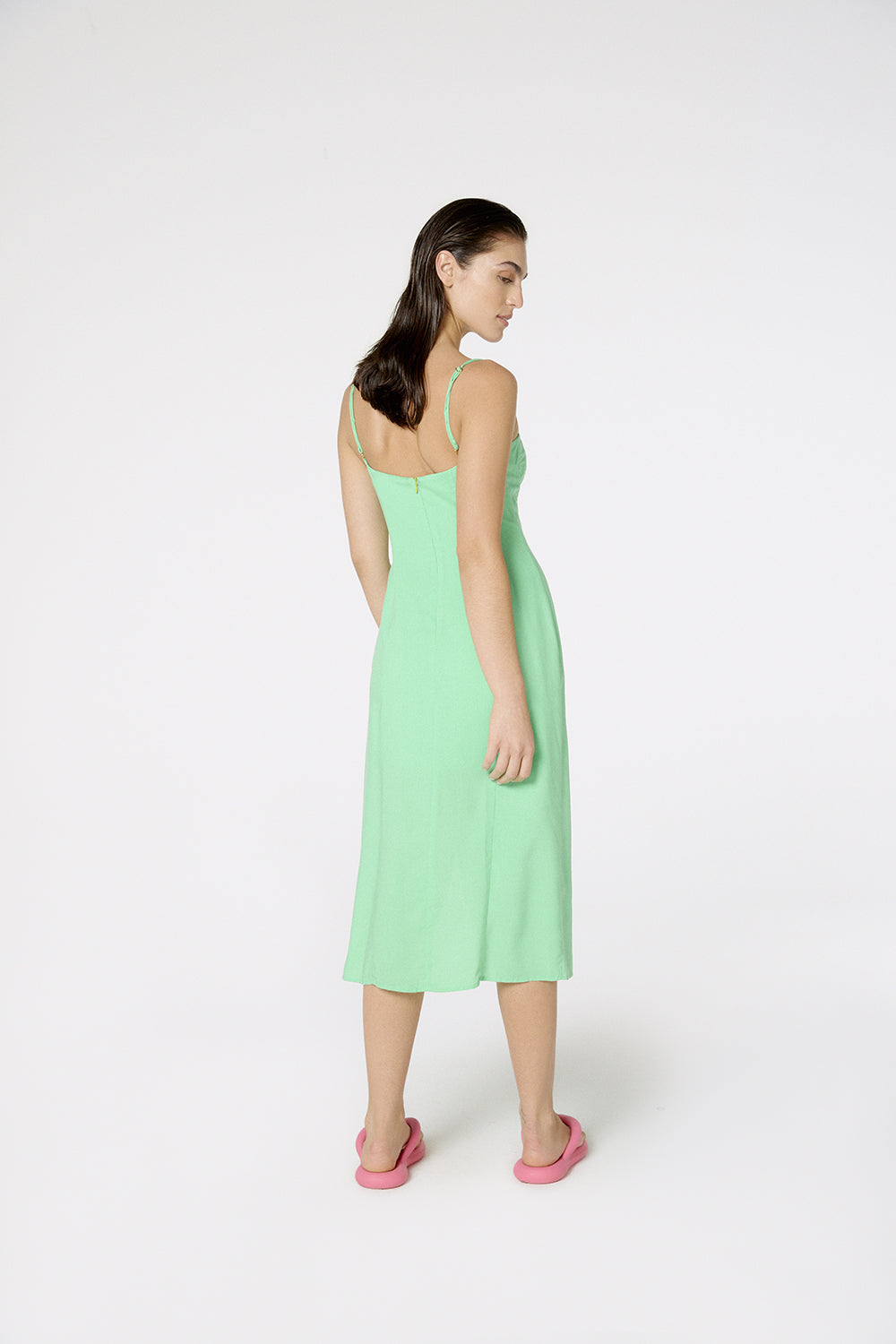 Model Back: Blueman Midi Dress Vestido Fenda Liso Color