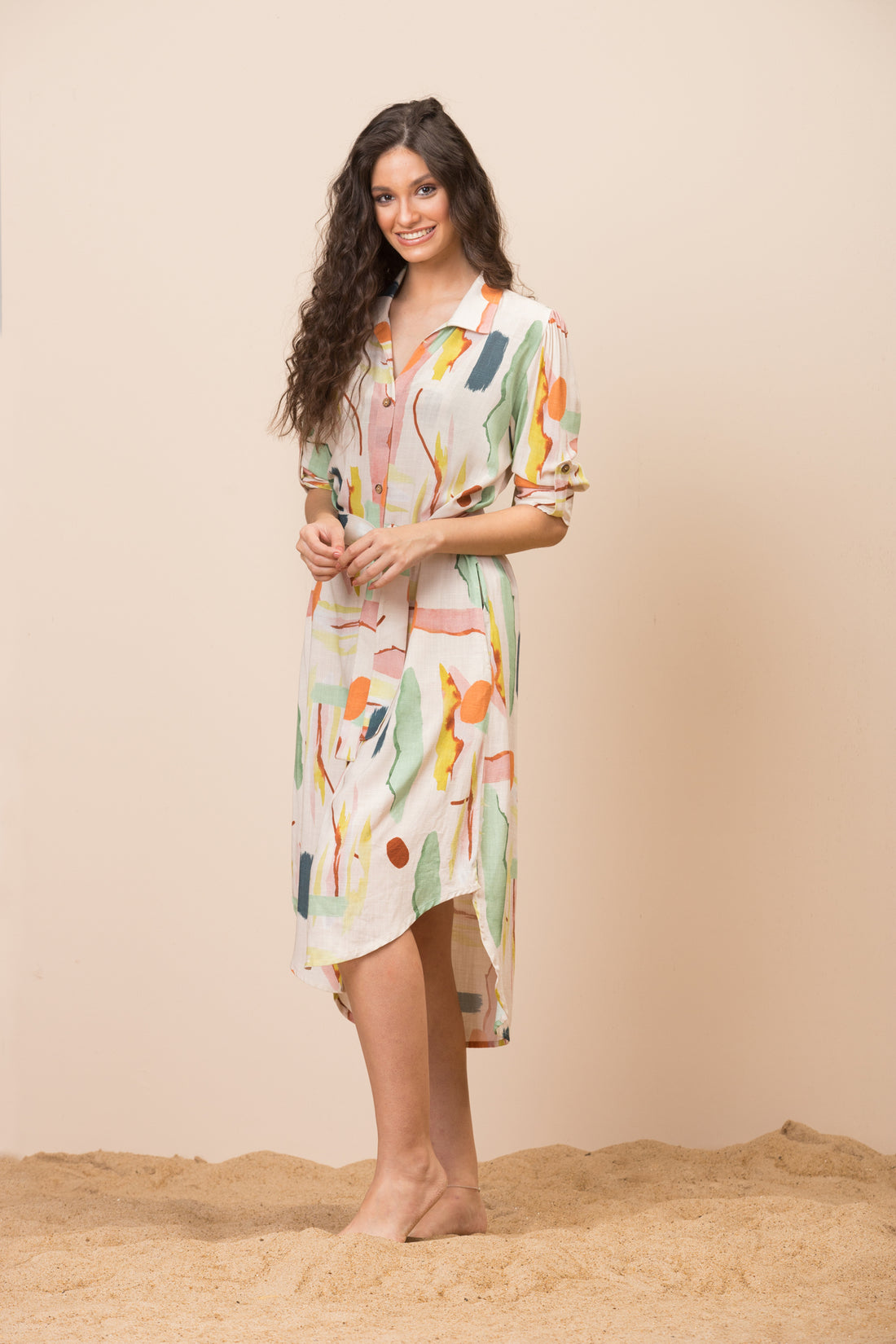 Model Front: La Playa Shirtdress Chemse Alongada Paleta