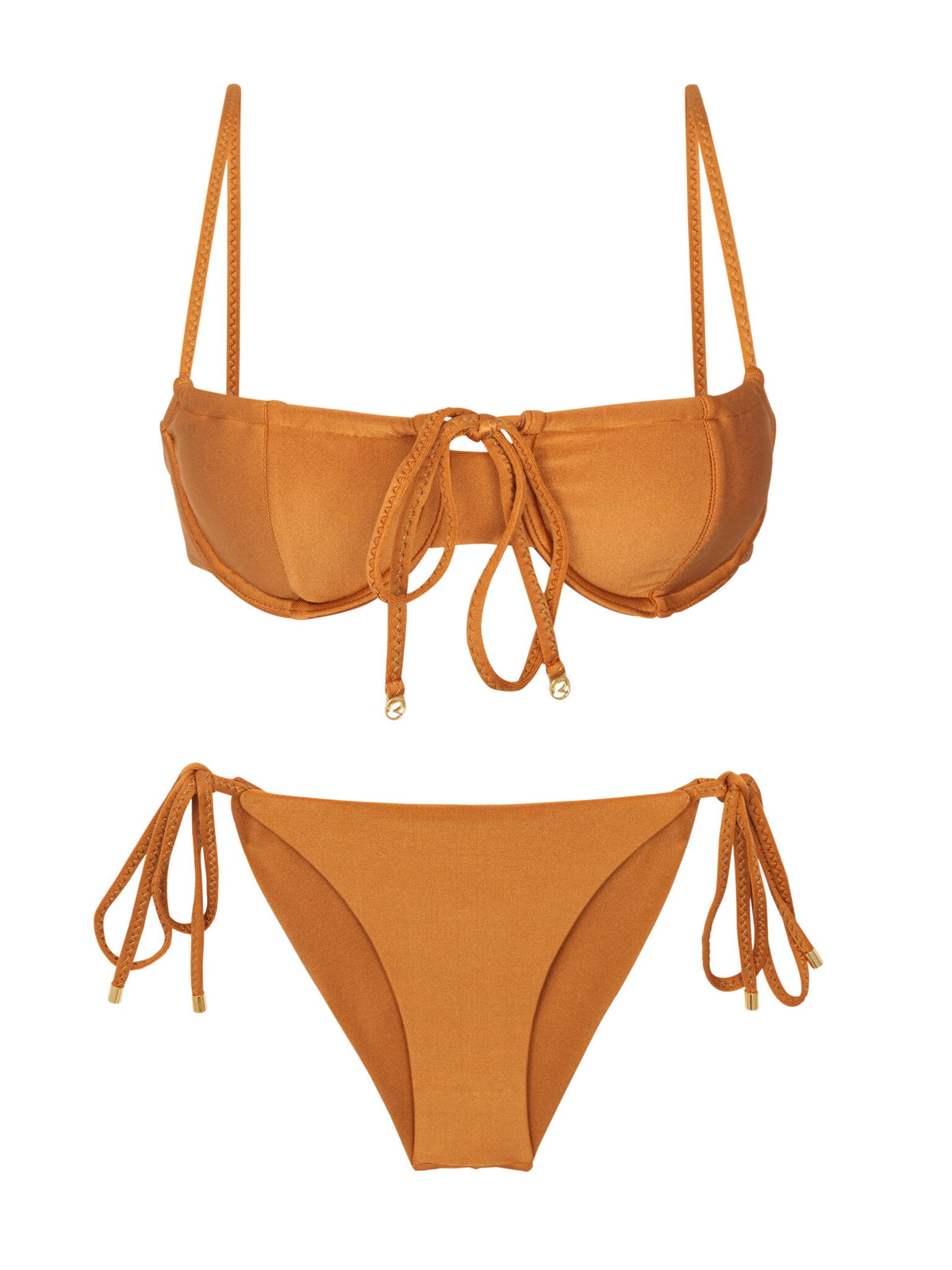 Product Front: Rio De Sol Set Set Shimmer-Nocciola Balconet-Tie Cheeky-Tie-Gold