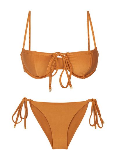 Product Front: Rio De Sol Set Set Shimmer-Nocciola Balconet-Tie Cheeky-Tie-Gold