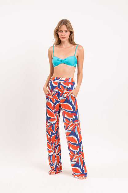 Model Front: Rio De Sol Beach Trousers Leaves Wide Pants