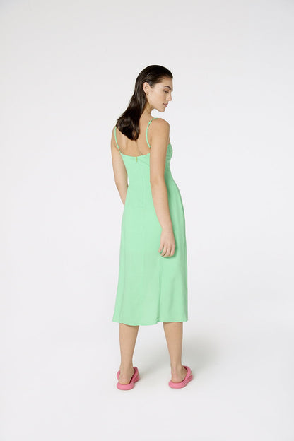 Model Back: Blueman Midi Dress Vestido Fenda Liso Color