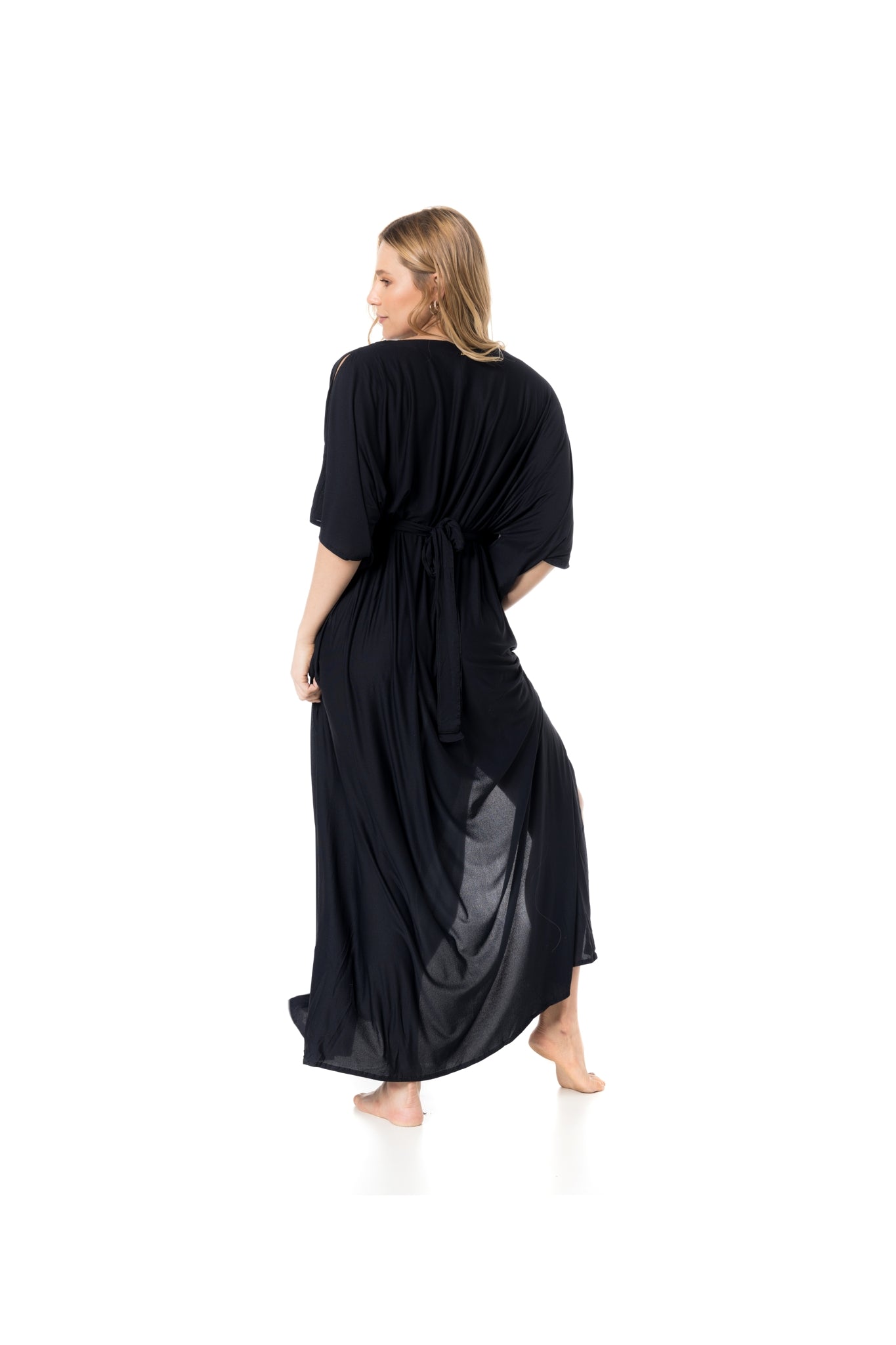 Model Back: Lua Morena Kaftans / Cover Ups Kaftan Longo Crepe Liso Preto