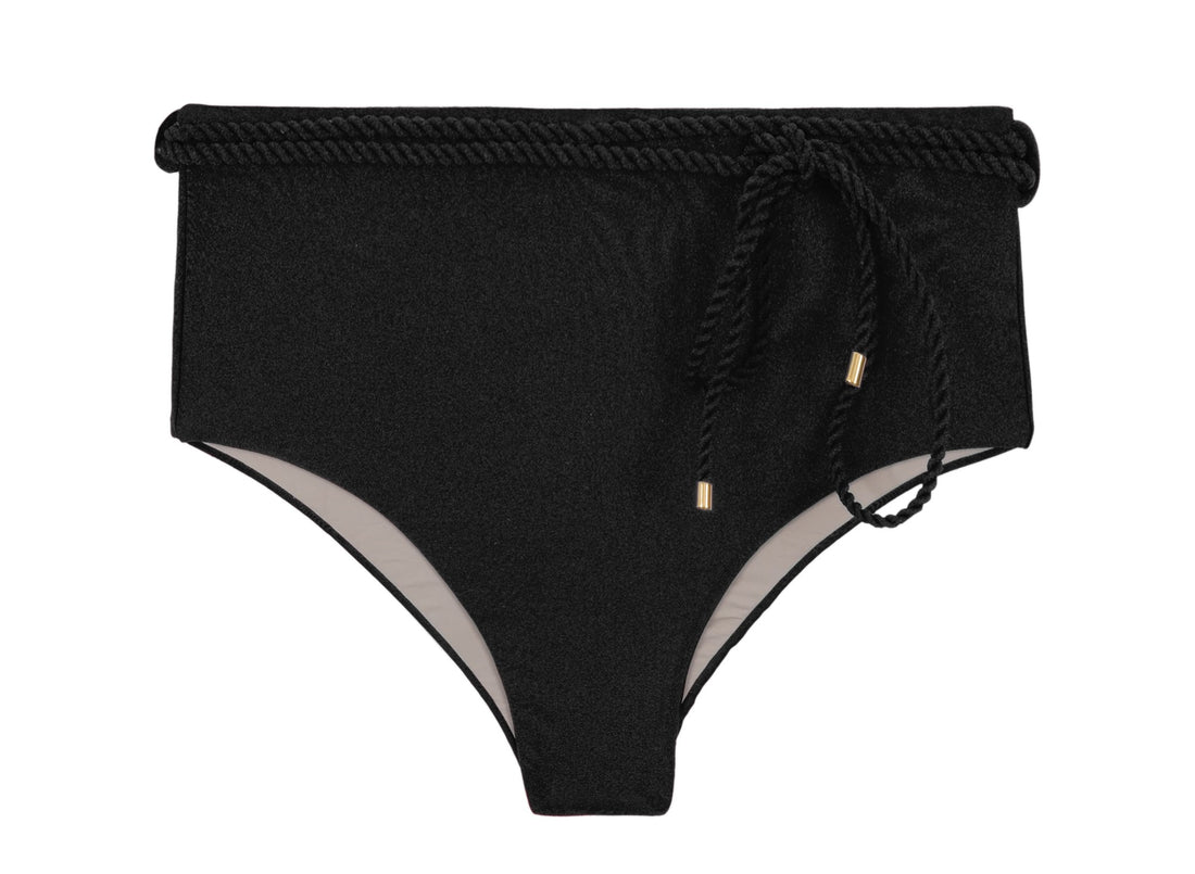 Product Front: Rio De Sol Bottom Bottom Shimmer-Black Belted-High-Waist