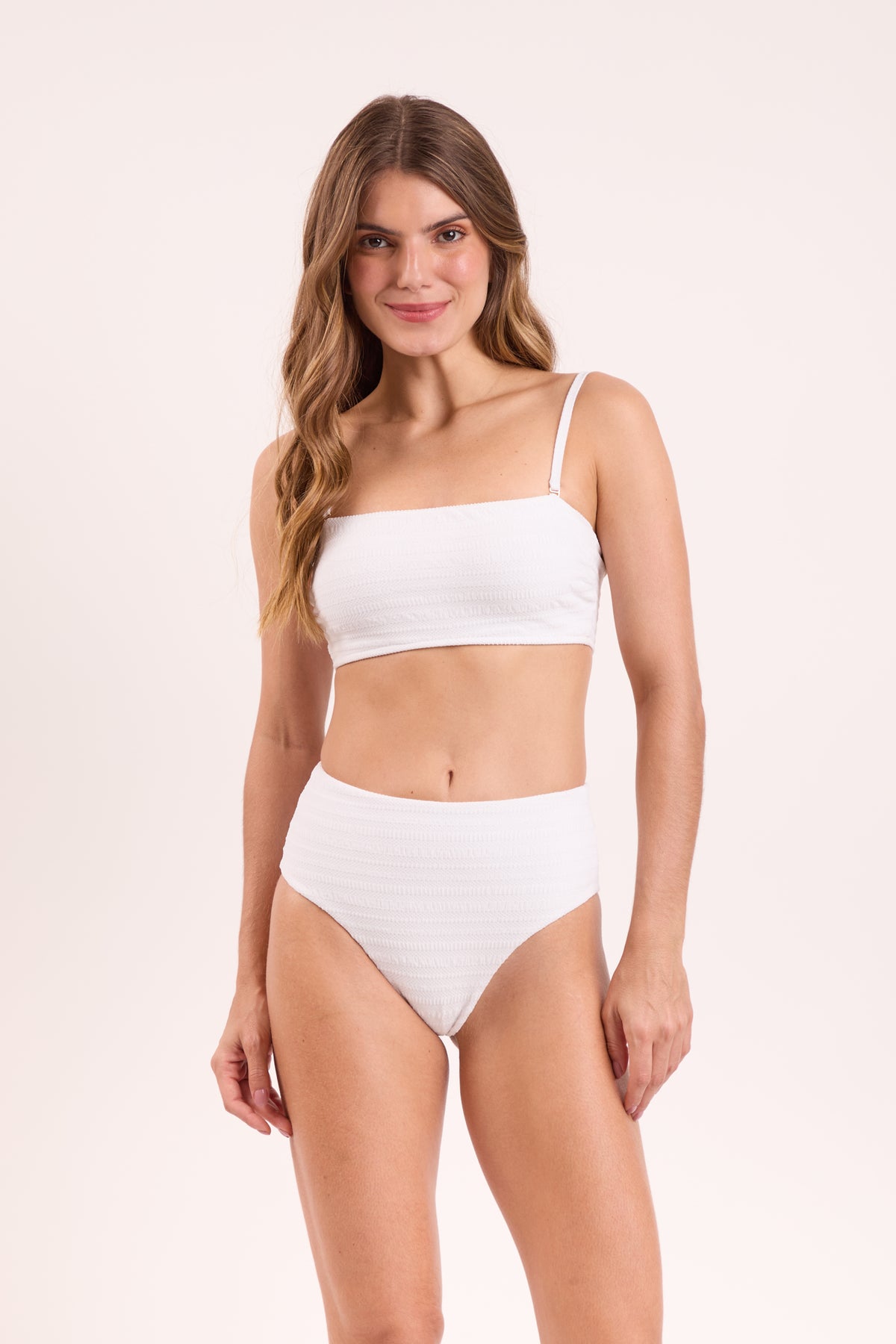 Image 05: Rio De Sol Two Piece Swimwear Set Memphis-White Bandeau-Reto Hotpants