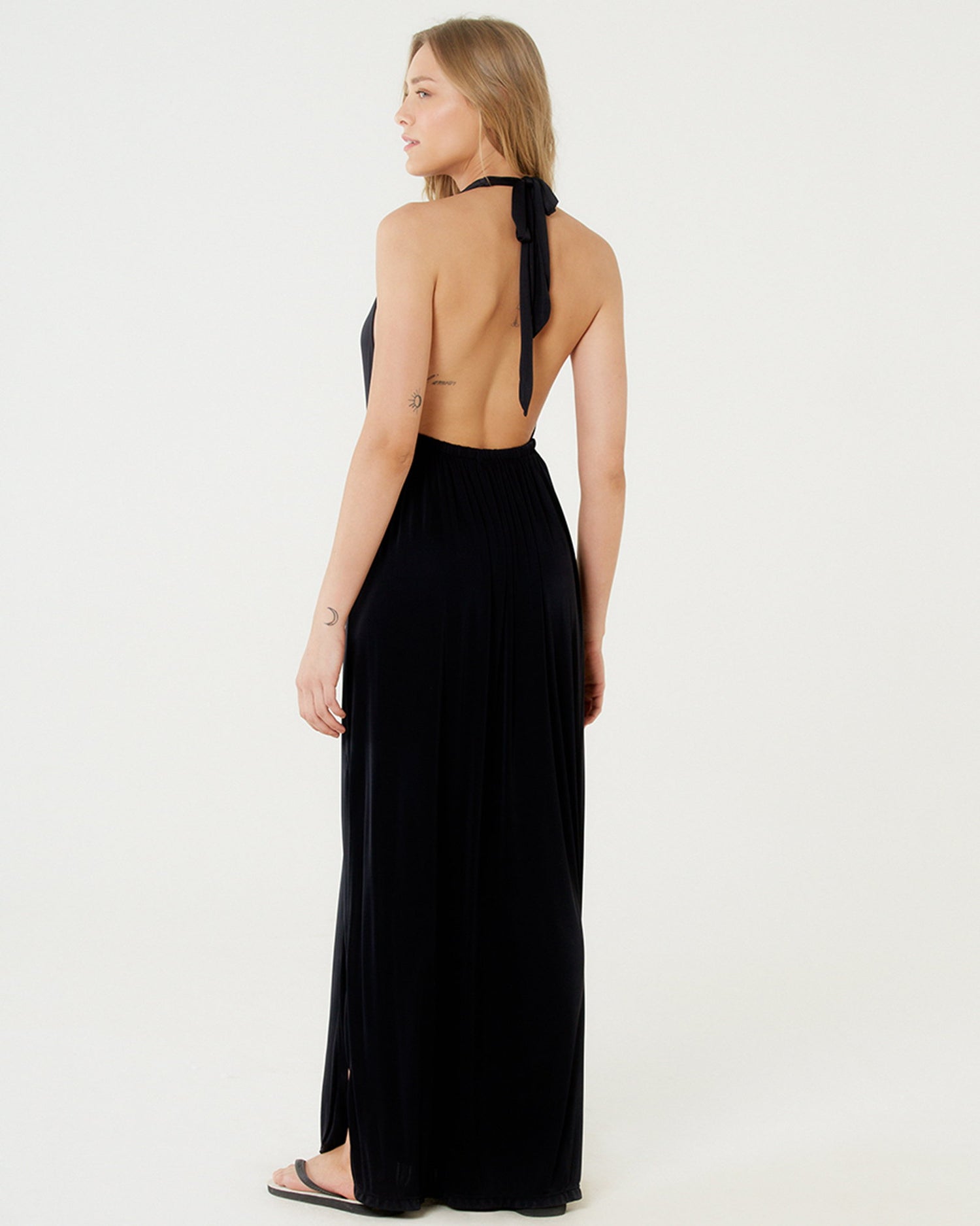 Image 04: Blueman Maxi Dresses Vestido Saida Duo Liso Preto Mistica