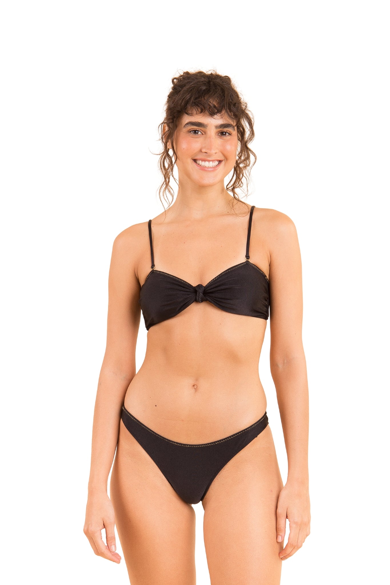 Model Front: Rio De Sol Top Top Shimmer-Black Bandeau-Joy