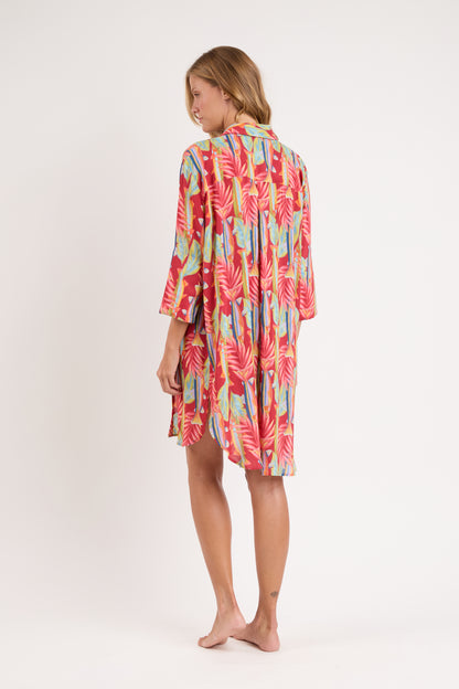 Model Back: Rio De Sol Shirtdress Sea-Bloom Chemise Gabriele