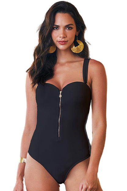Gallery: Lua Morena One-Piece Bandeau Ziper Preto