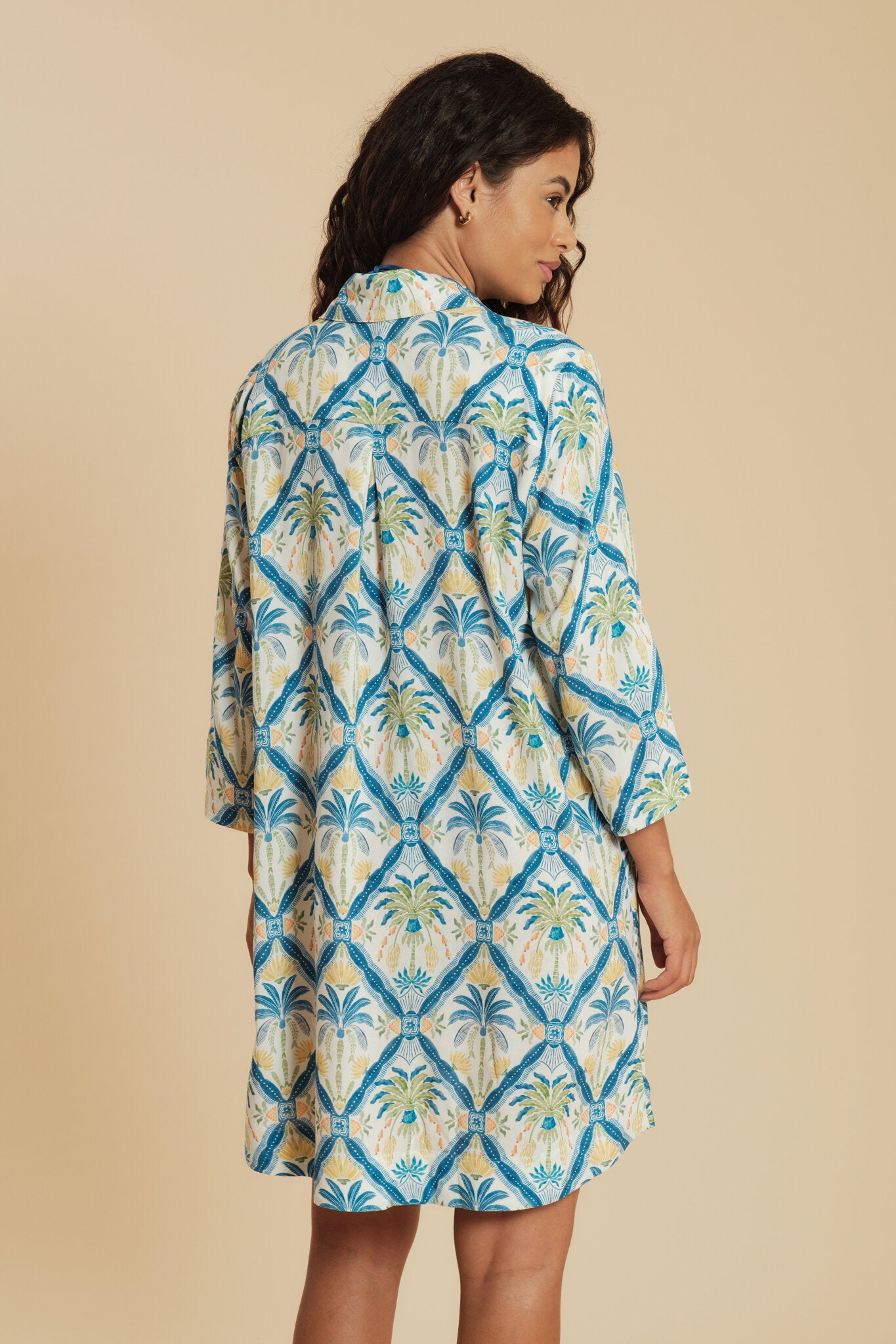 Model Back: Blueman Shirtdress Azulejo Chemise Mg