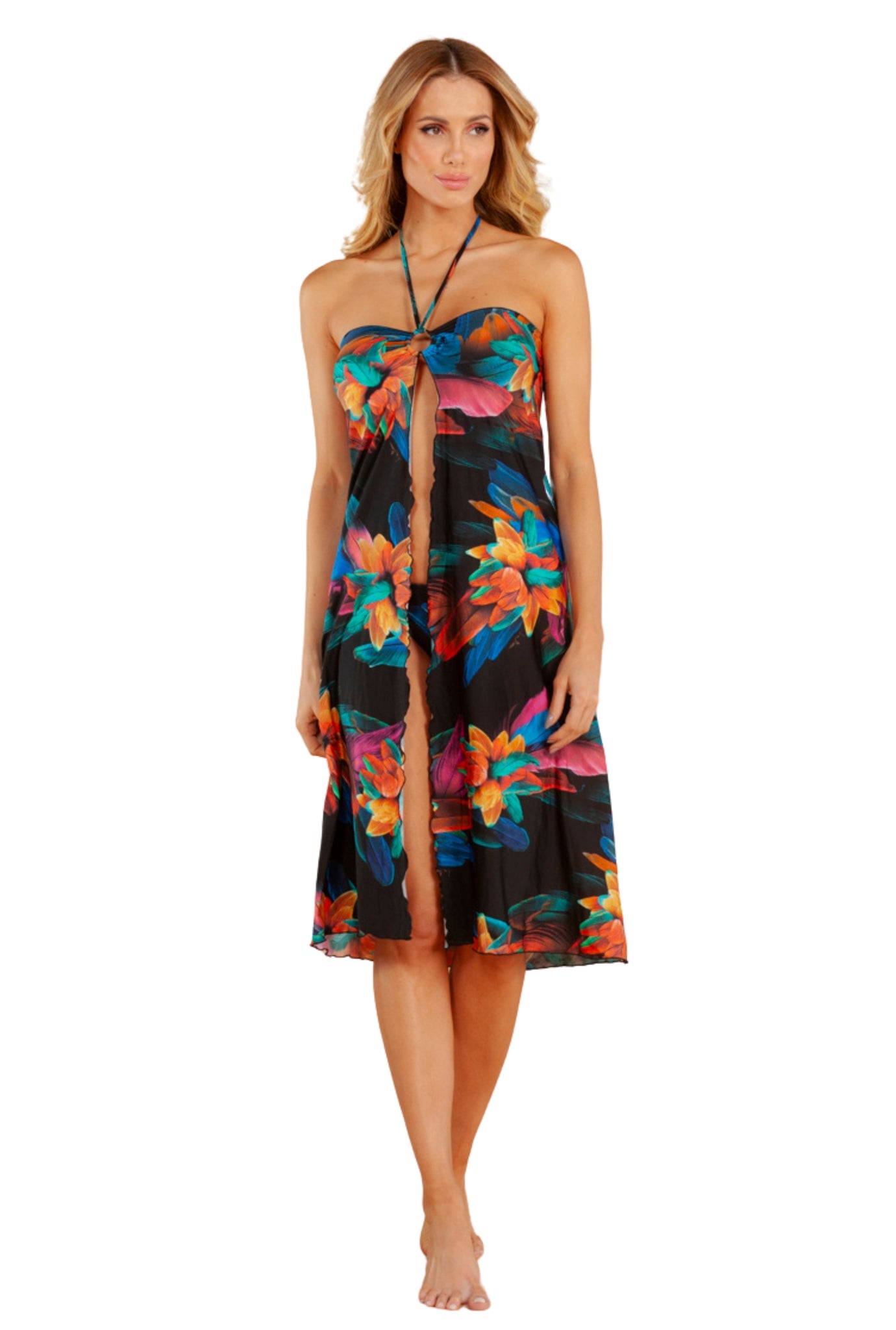 Model Front: Lua Morena Midi Dress Multiformas Argola Uv Brinco Preto