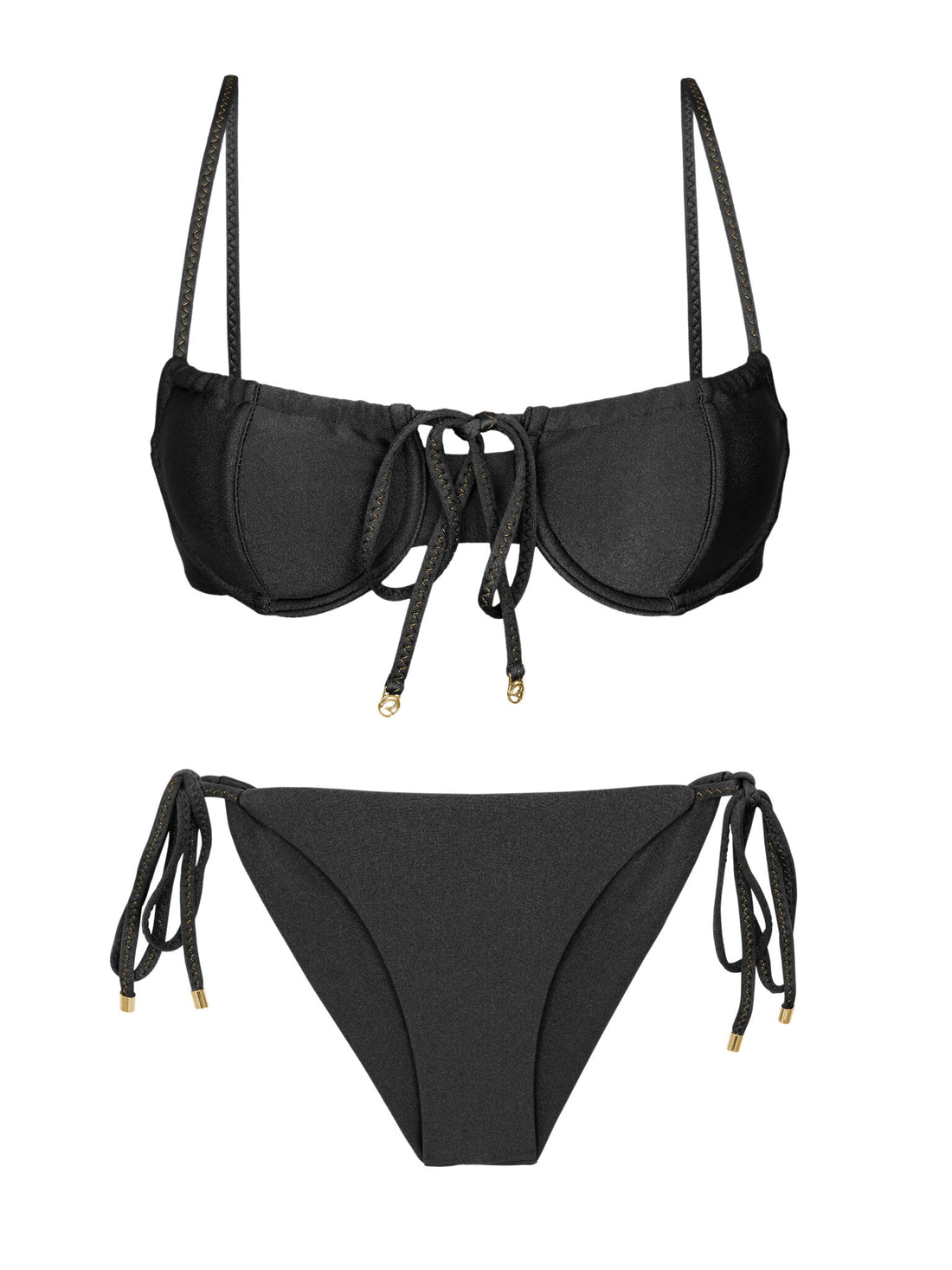 Product Front: Rio De Sol Set Set Shimmer-Black Balconet-Tie Cheeky-Tie-Gold