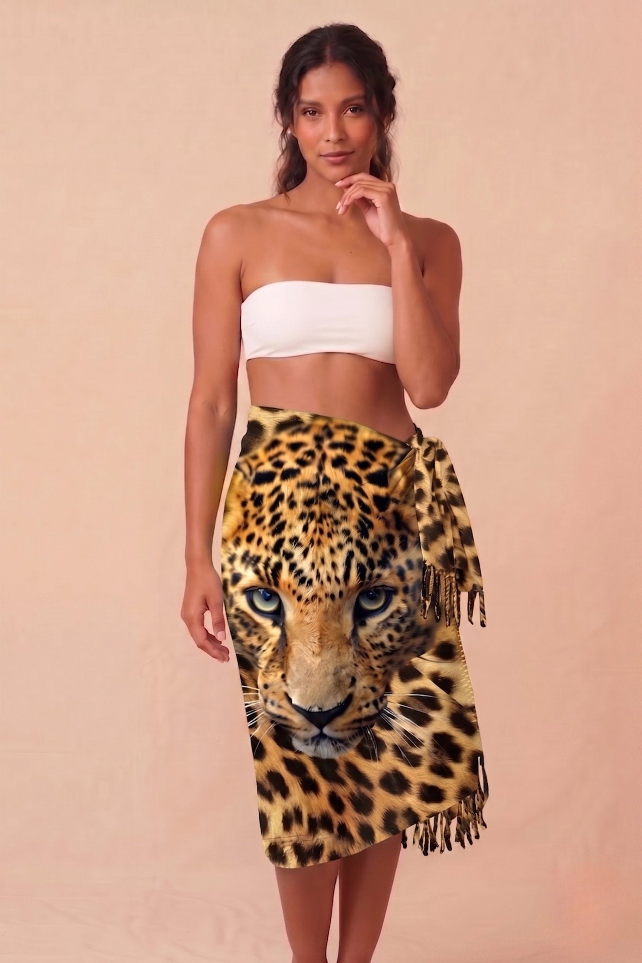 Model Front: Bali Blue Pareo Canga Face Panther