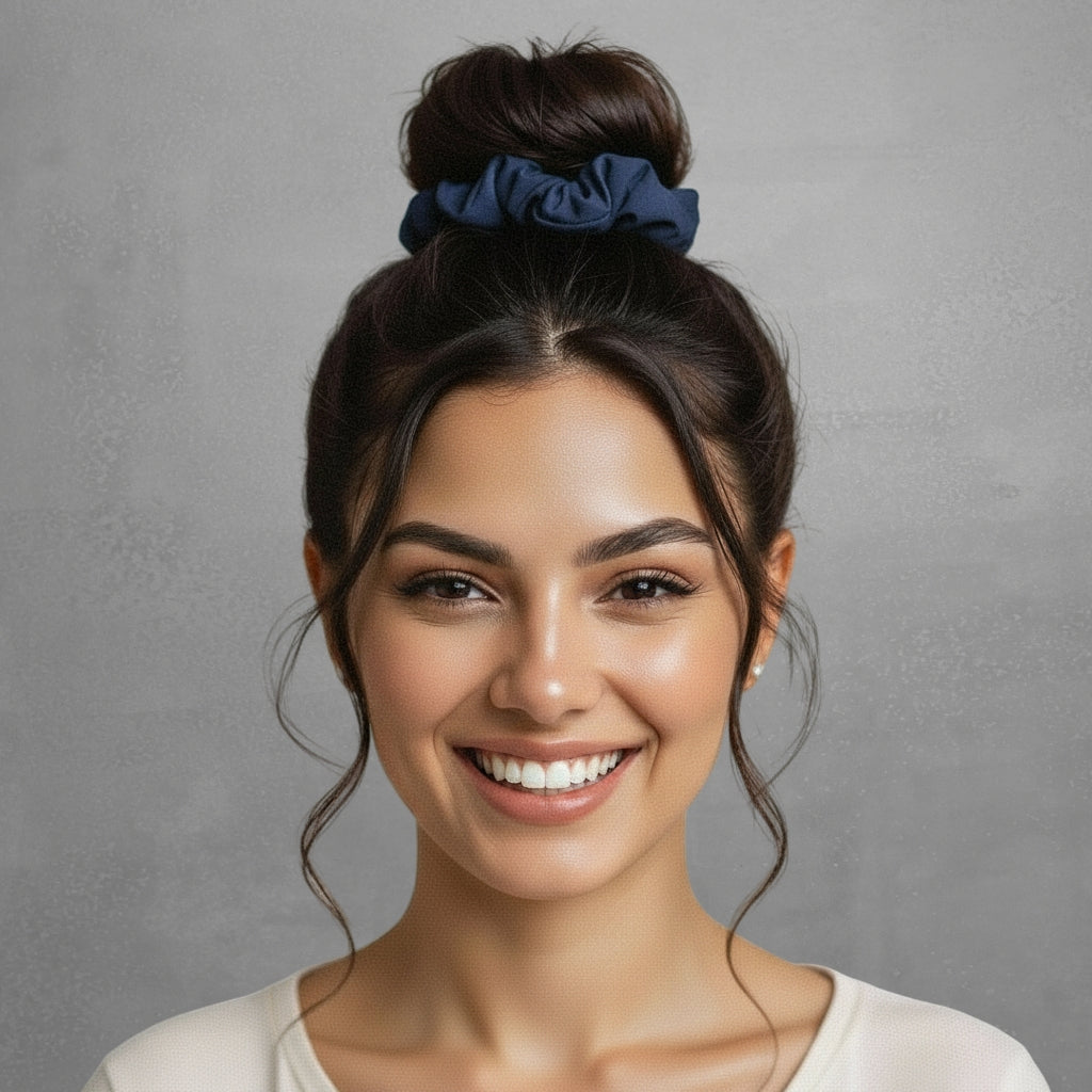 Model Front: Rio De Sol Hair Accessory Navy Scrunchie