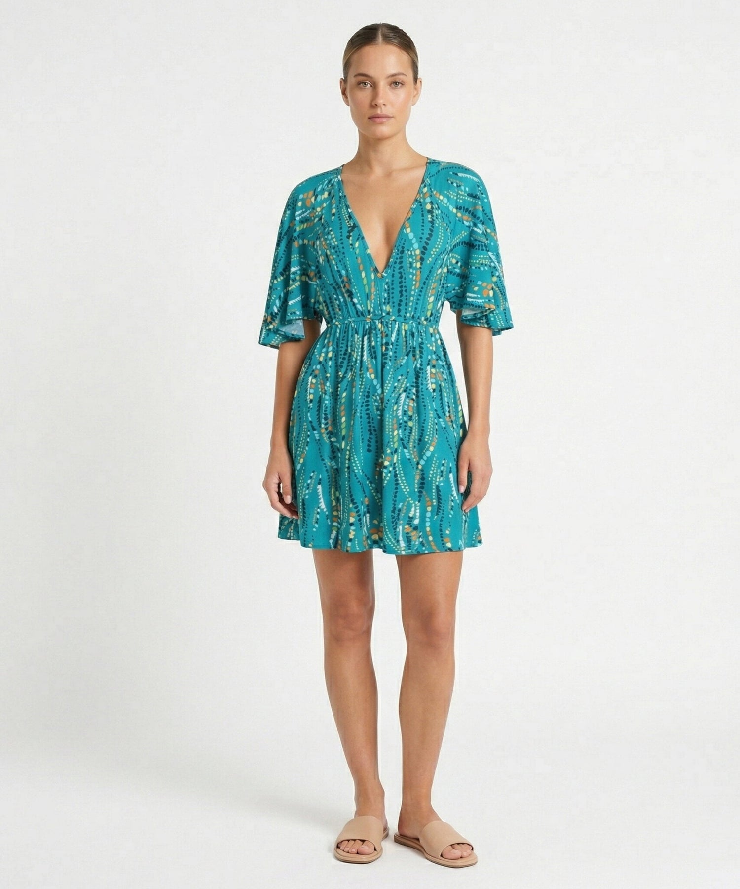 Model Front: Rio De Sol Mini Dress Rain Mini Dress
