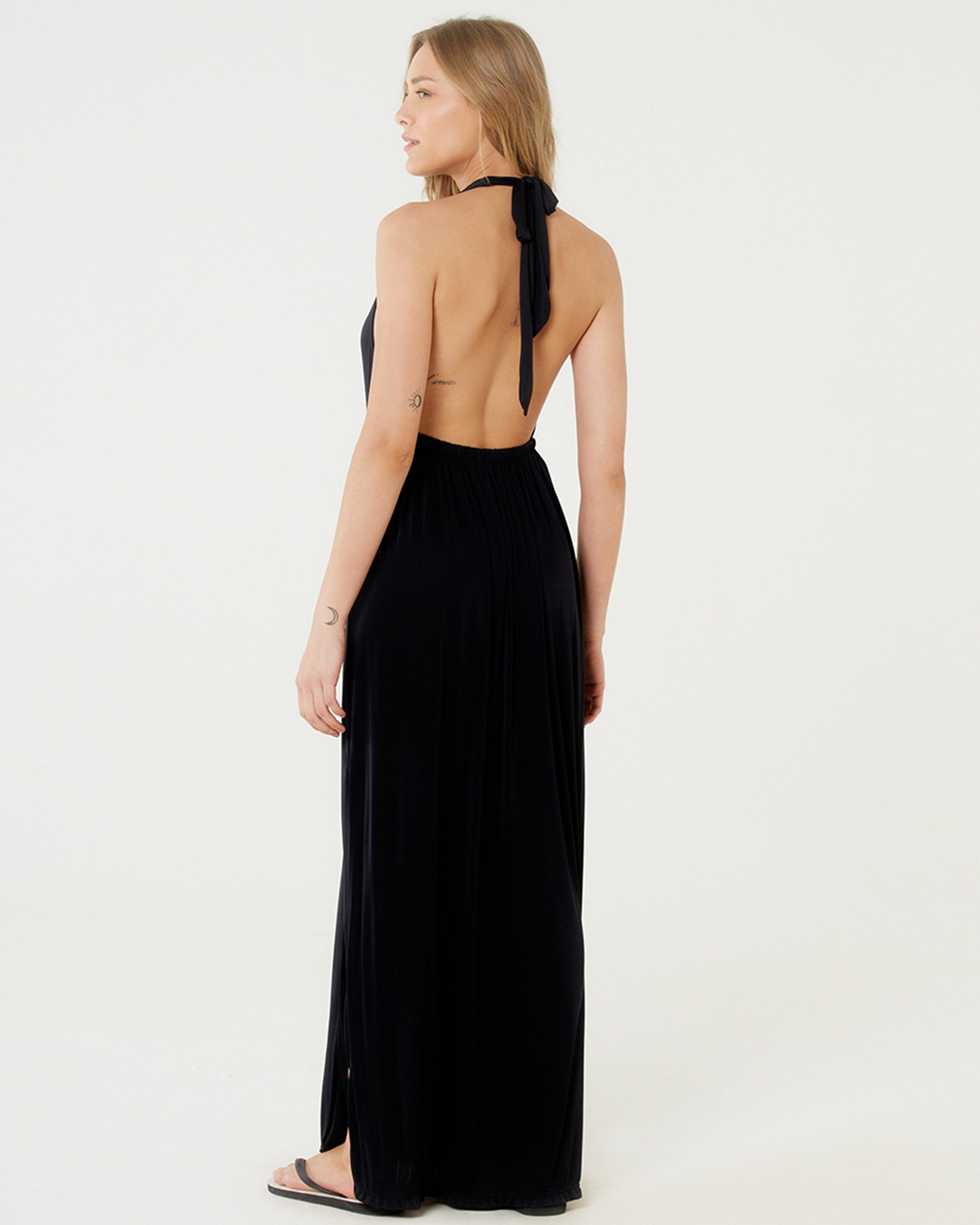 Image 04: Blueman Maxi Dresses Vestido Saida Duo Liso Preto Mistica