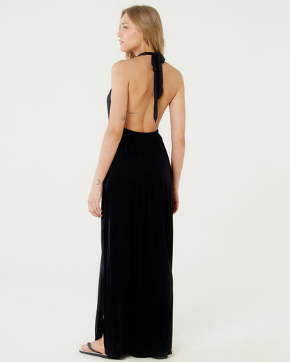 Image 04: Blueman Maxi Dresses Vestido Saida Duo Liso Preto Mistica