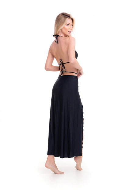 Model Back: Lua Morena Maxi Dresses Multiformas Argola Uv Liso Preto