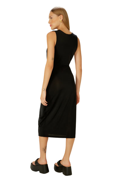 Model Back: Blueman Maxi Dresses Vestido Saia Sobreposta Preto