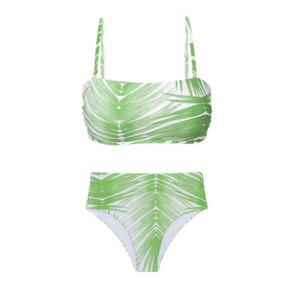 Product Front: Rio De Sol Two Piece Swimwear Set Palms Bandeau-Reto Hotpants