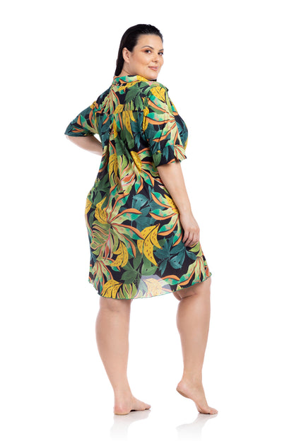 Model Back: La Playa Mini Dress Chemise Tropicool Preto