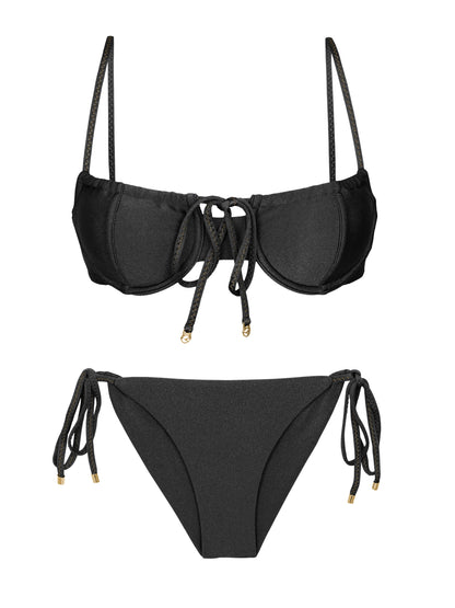 Product Front: Rio De Sol Set Set Shimmer-Black Balconet-Tie Cheeky-Tie-Gold